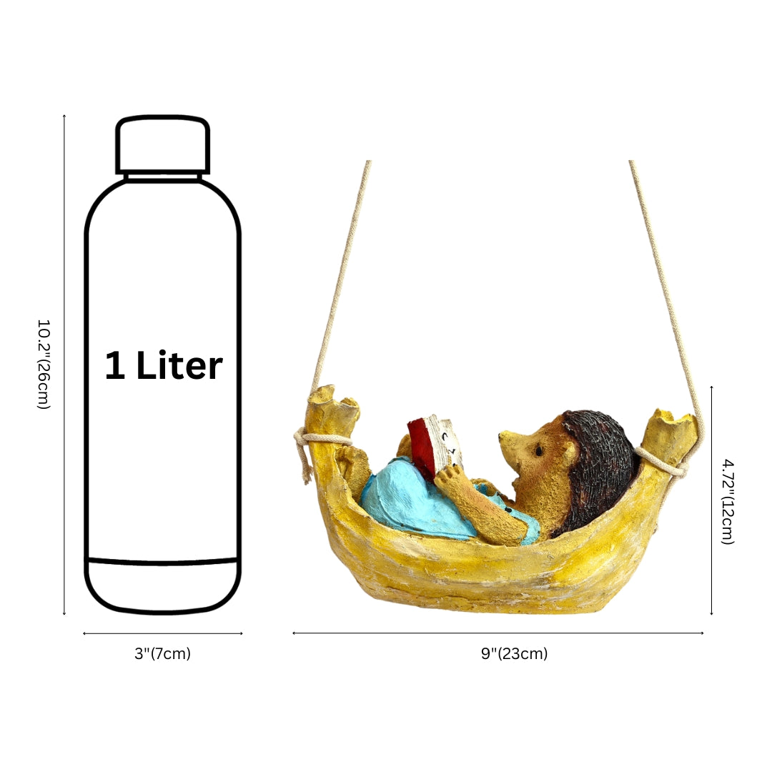 Hanging Hedgehog reader on a swing