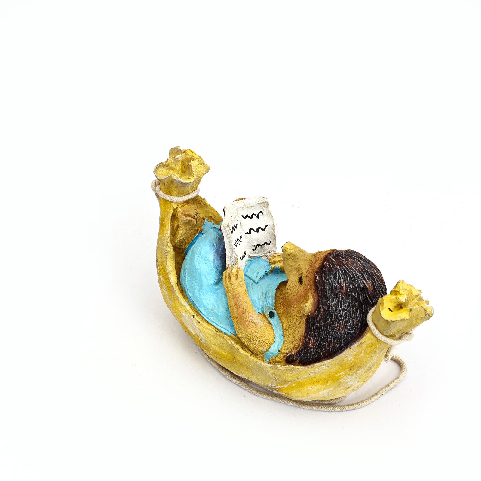 Hanging Hedgehog reader on a swing