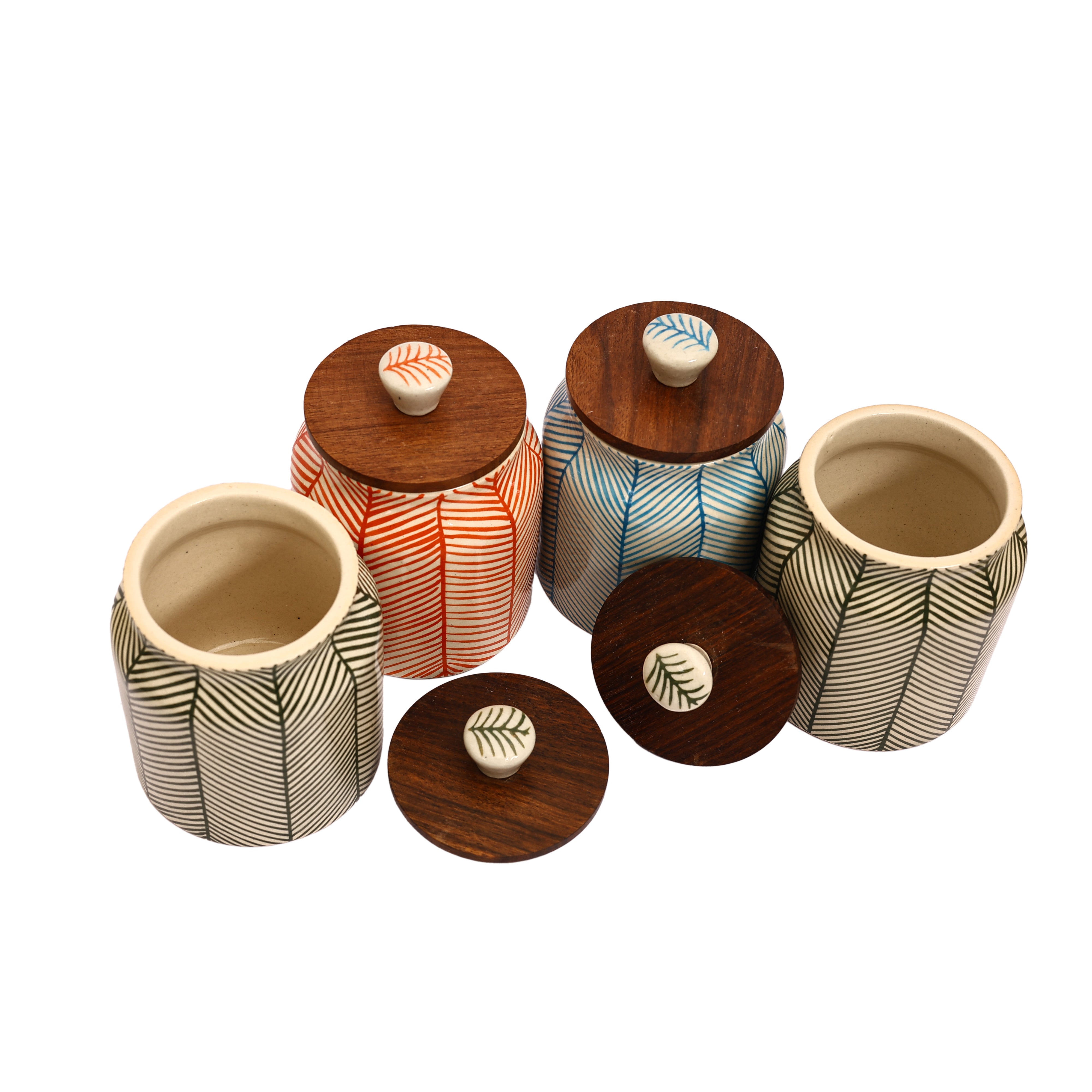 Ceramic Jar with Wooden Lid (Set of 4)