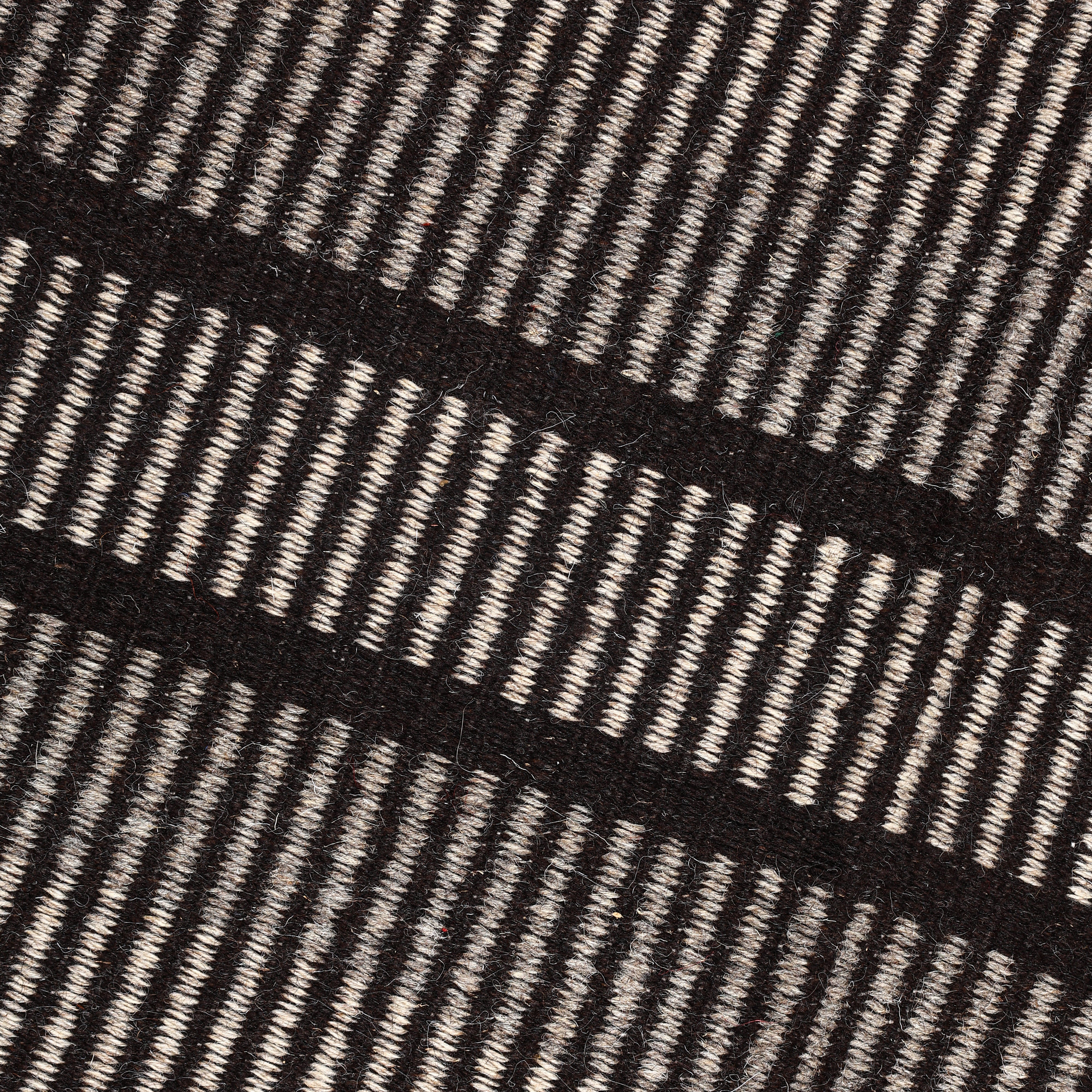 Handwoven Jawaja Wool Durrie -  Black Colour -  Stripe Pattern