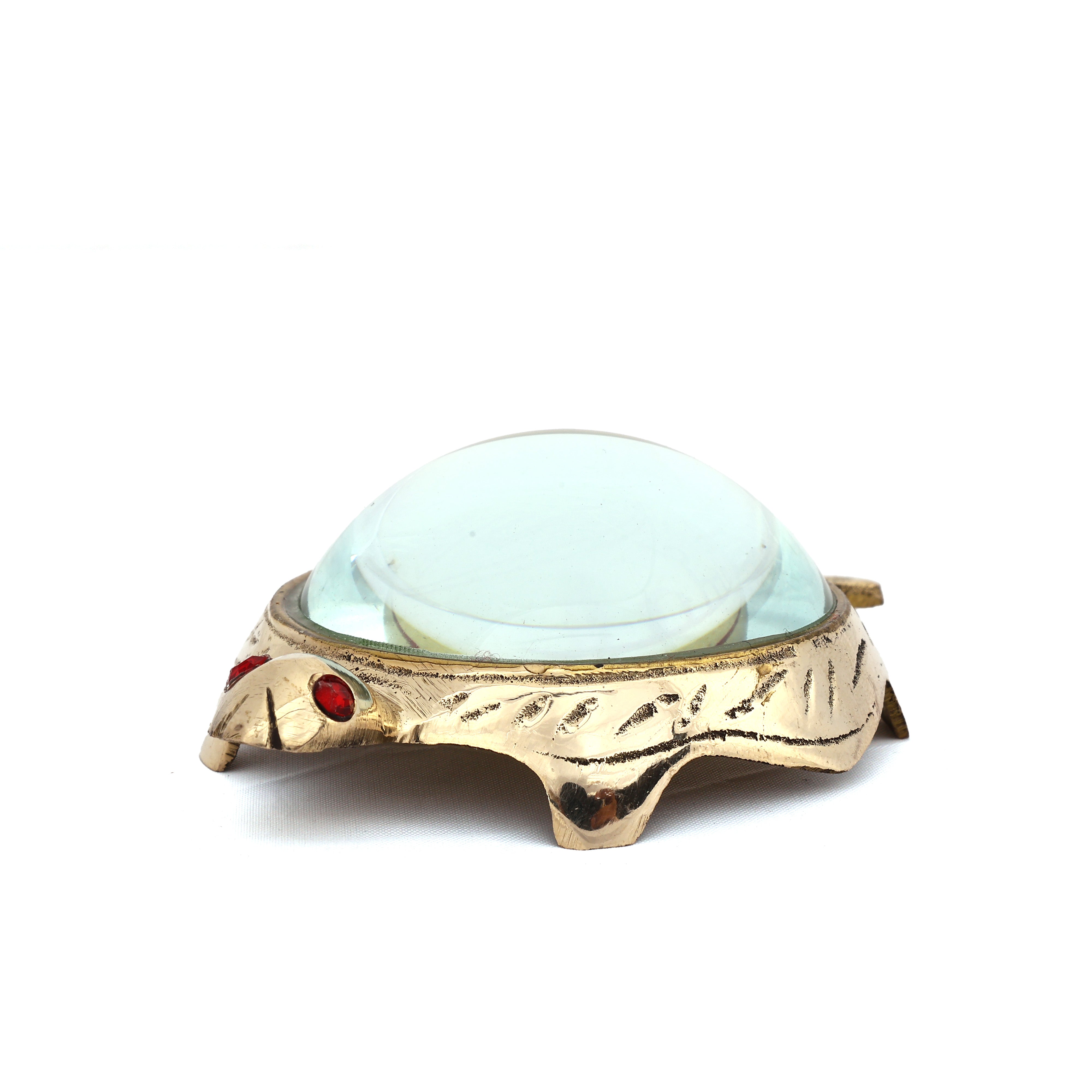 Small Glass Shell Brass Tortoise Figurine - Feng Shui Yantra