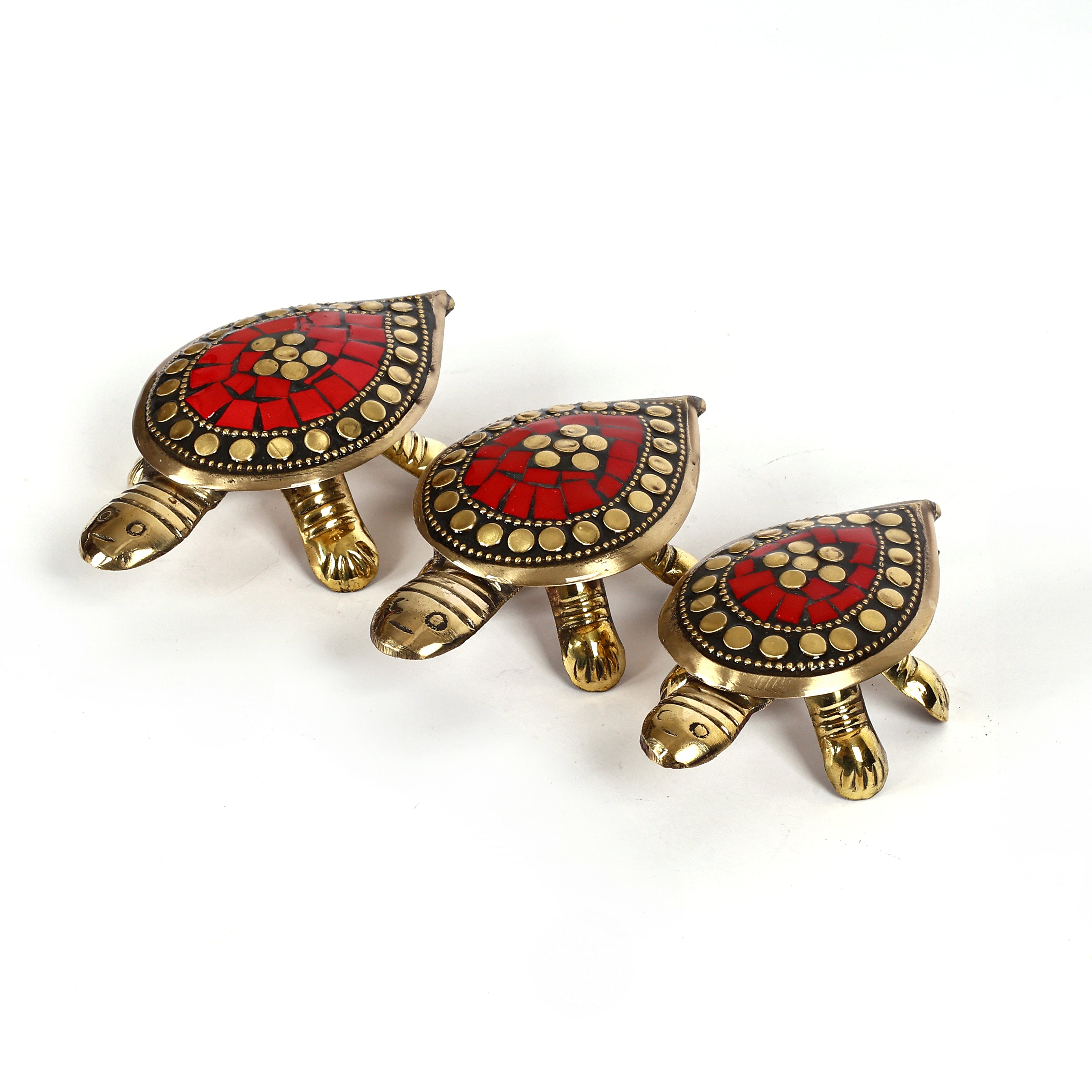 Feng Shui Brass Wish Tortoise with Hidden Wish Compartment - Set of 3