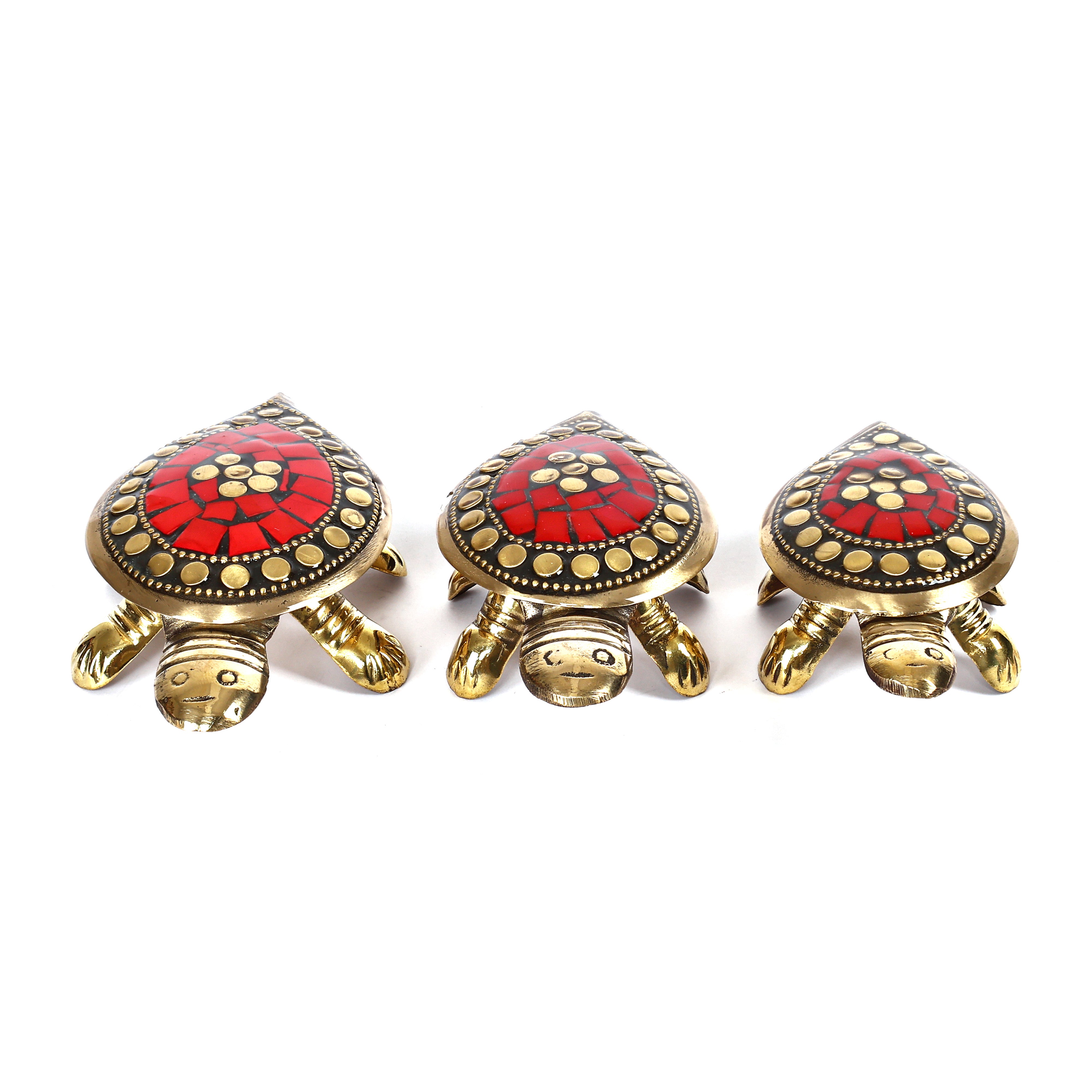 Feng Shui Brass Wish Tortoise with Hidden Wish Compartment - Set of 3