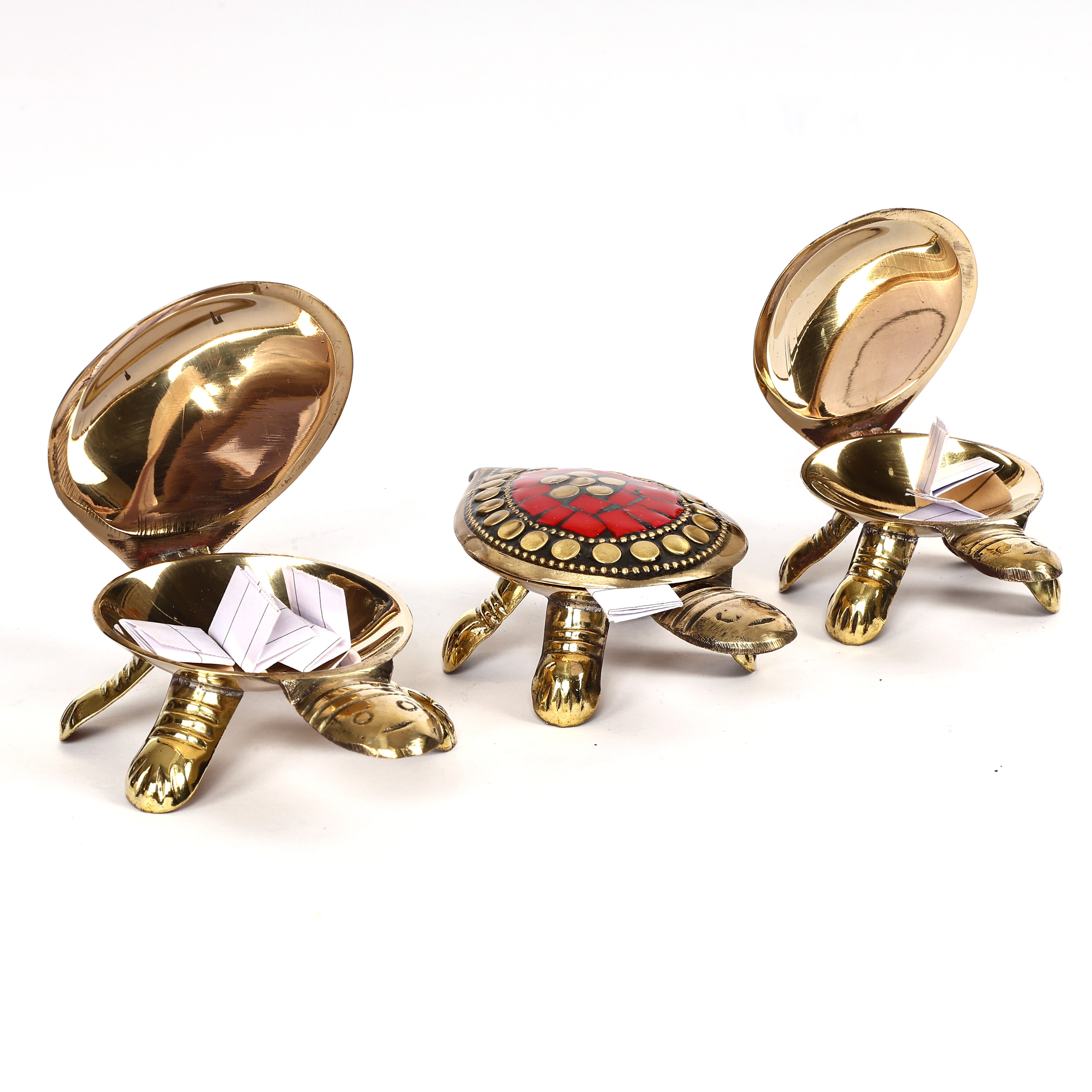 Feng Shui Brass Wish Tortoise with Hidden Wish Compartment - Set of 3