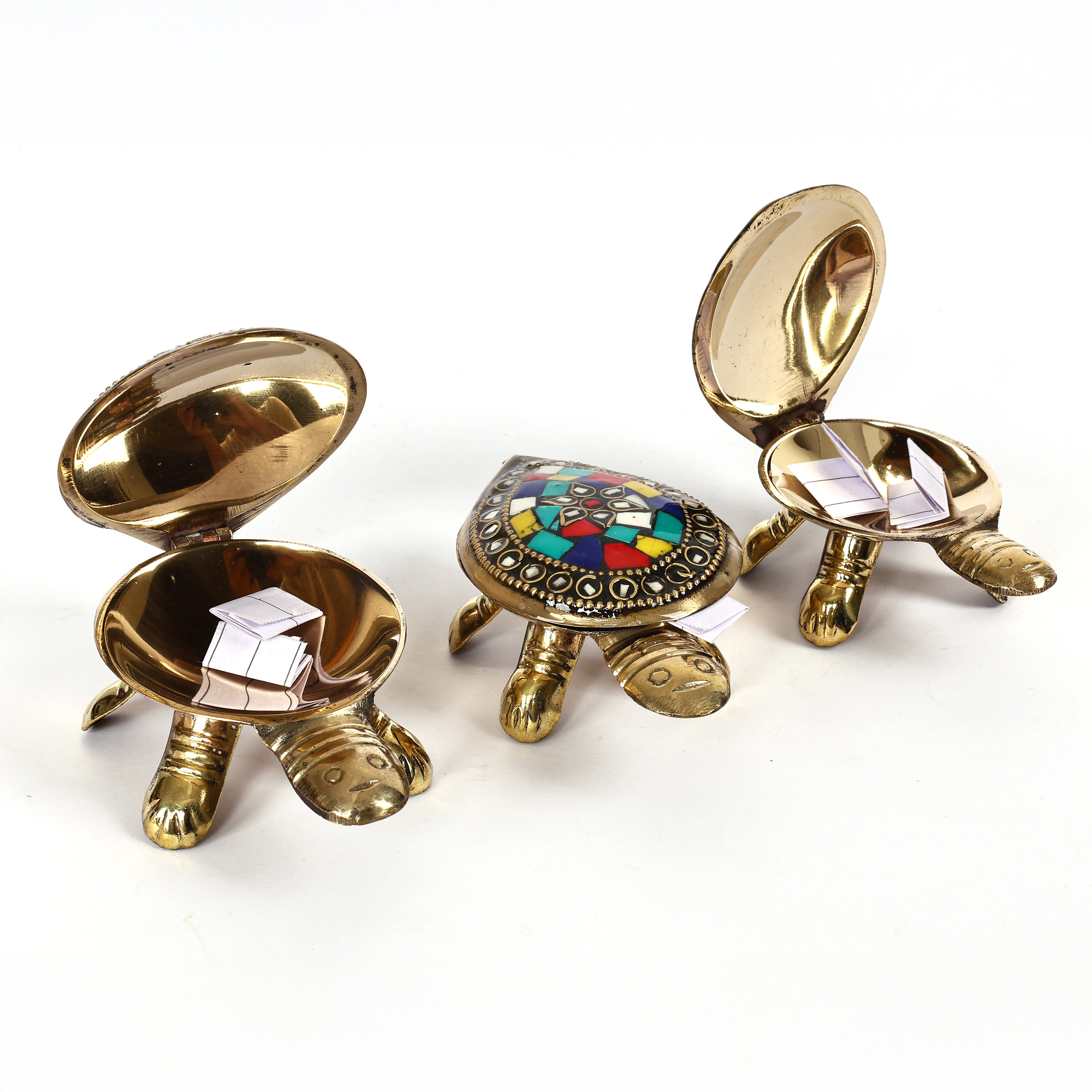 Wish-Fulfilling Brass Tortoise - Set of 3 with Hidden Compartment - Feng Shui Item