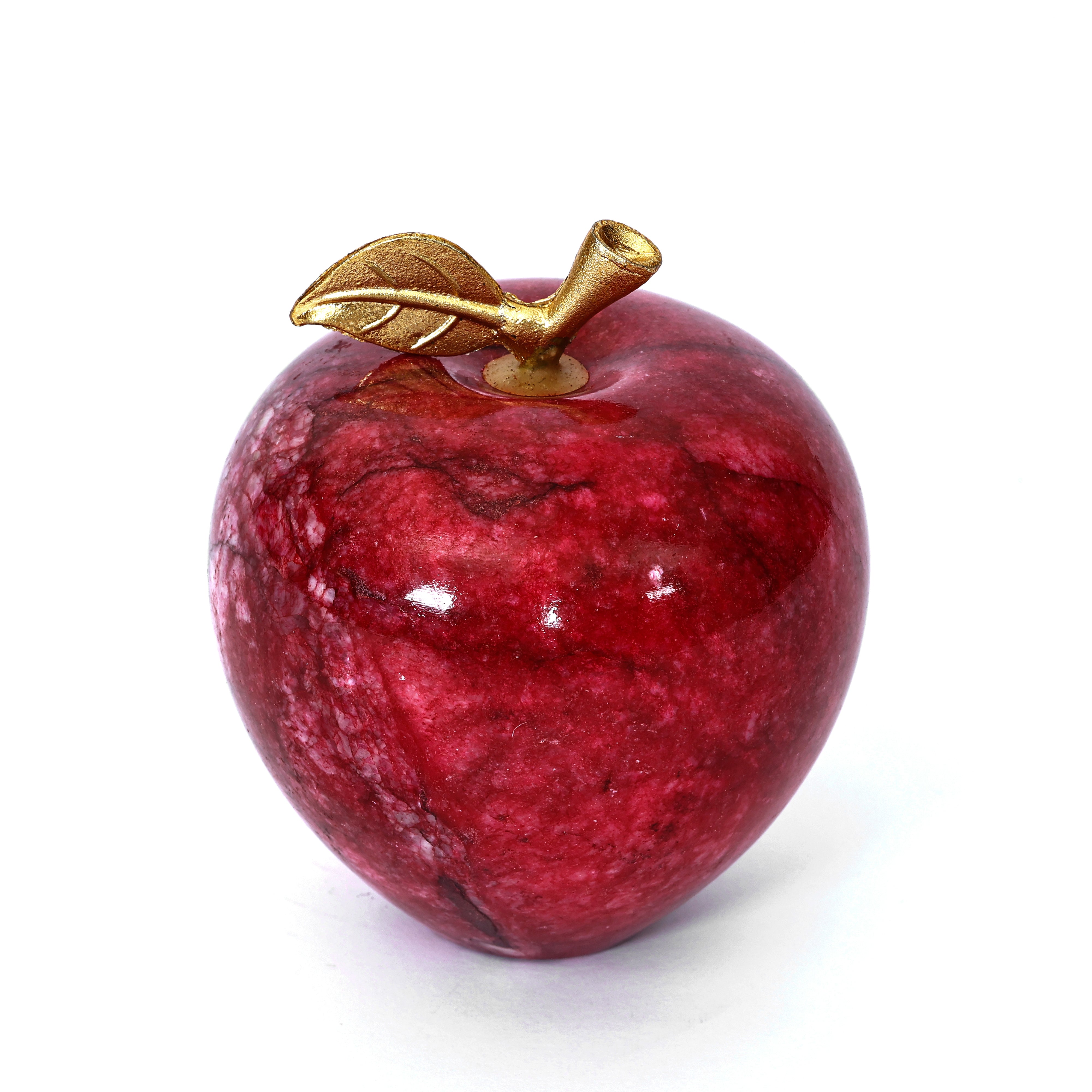 Handcrafted Red Onyx Apple with Gold Leaf – Elegant Home & Office Decor