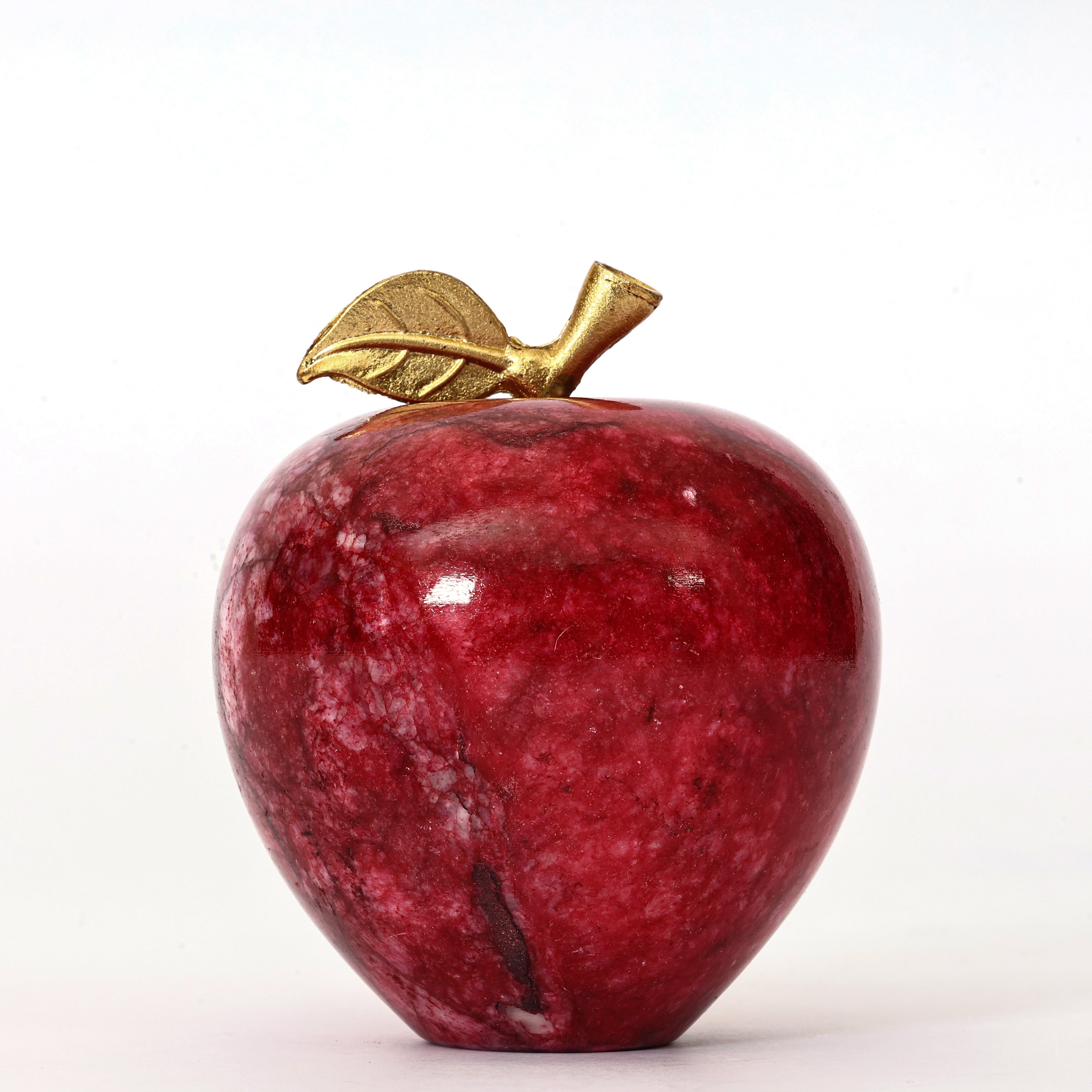 Handcrafted Red Onyx Apple with Gold Leaf – Elegant Home & Office Decor