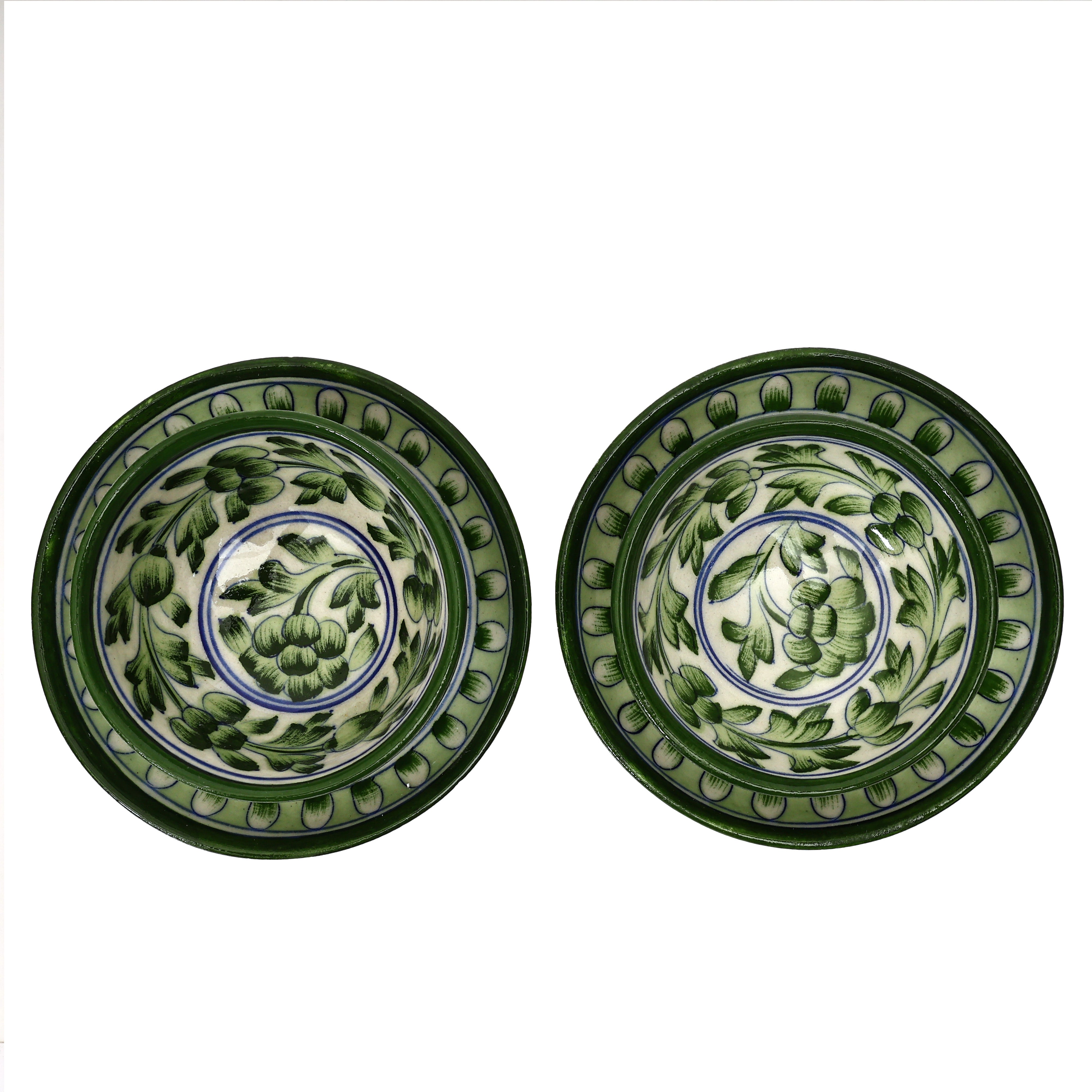 Handcrafted Blue Pottery Bowl & Plate Set – Exquisite Jaipur Art Tableware