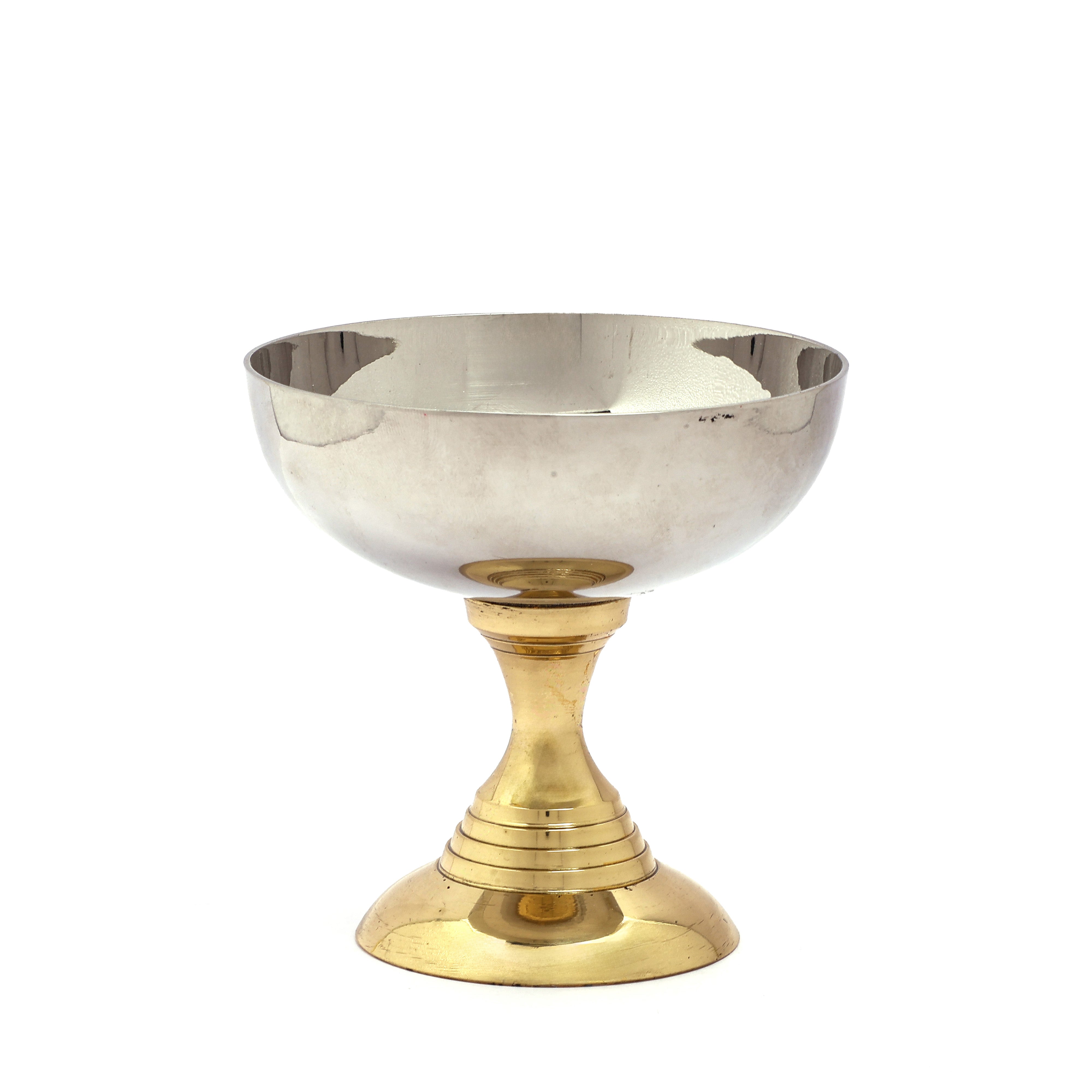 Handcrafted Silver Bowl with Brass Pedestal | Elegant Ceremonial Chalice