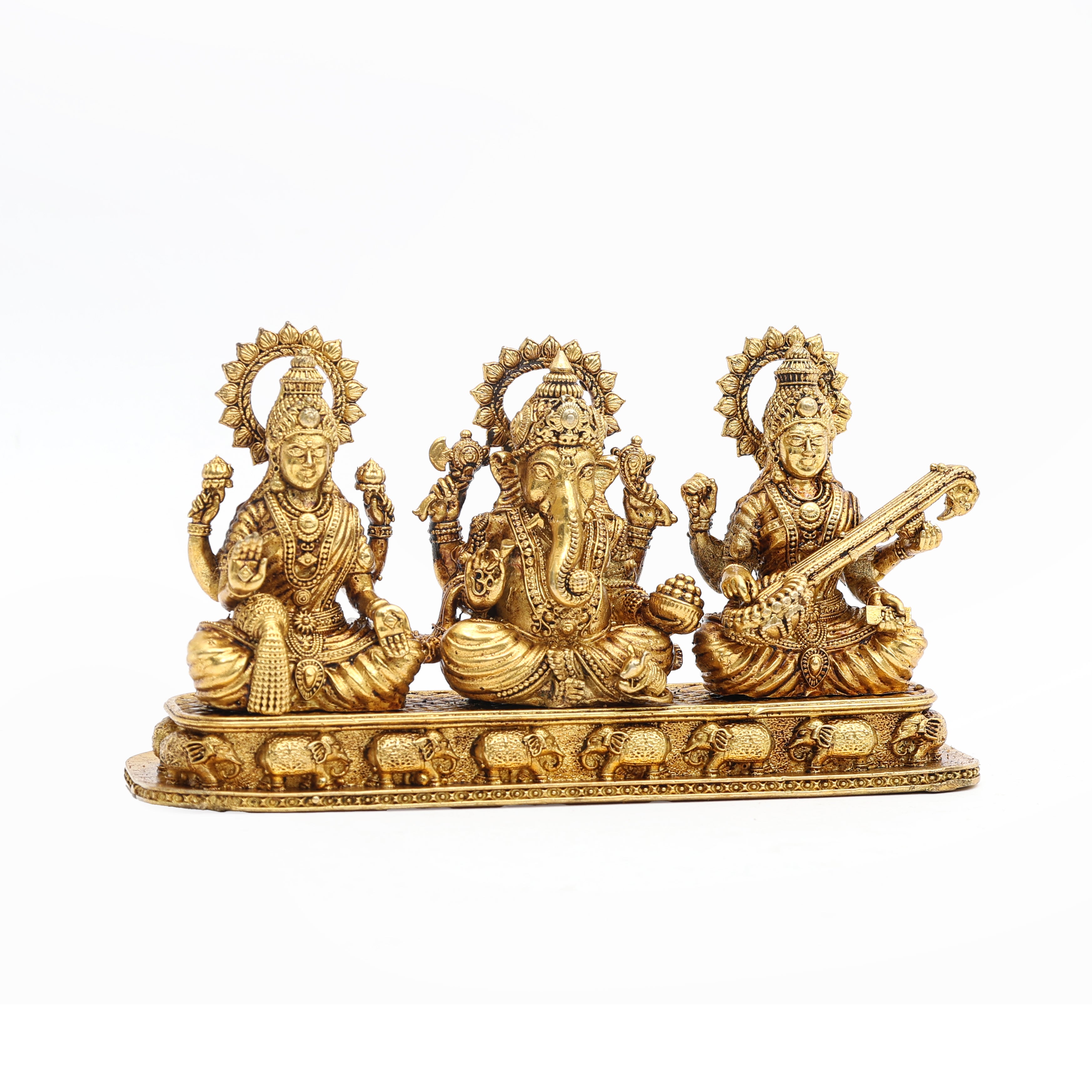 Handcrafted Fine Brass Saraswati, Ganesha and Lakshmi Idols – Festive Decor Item