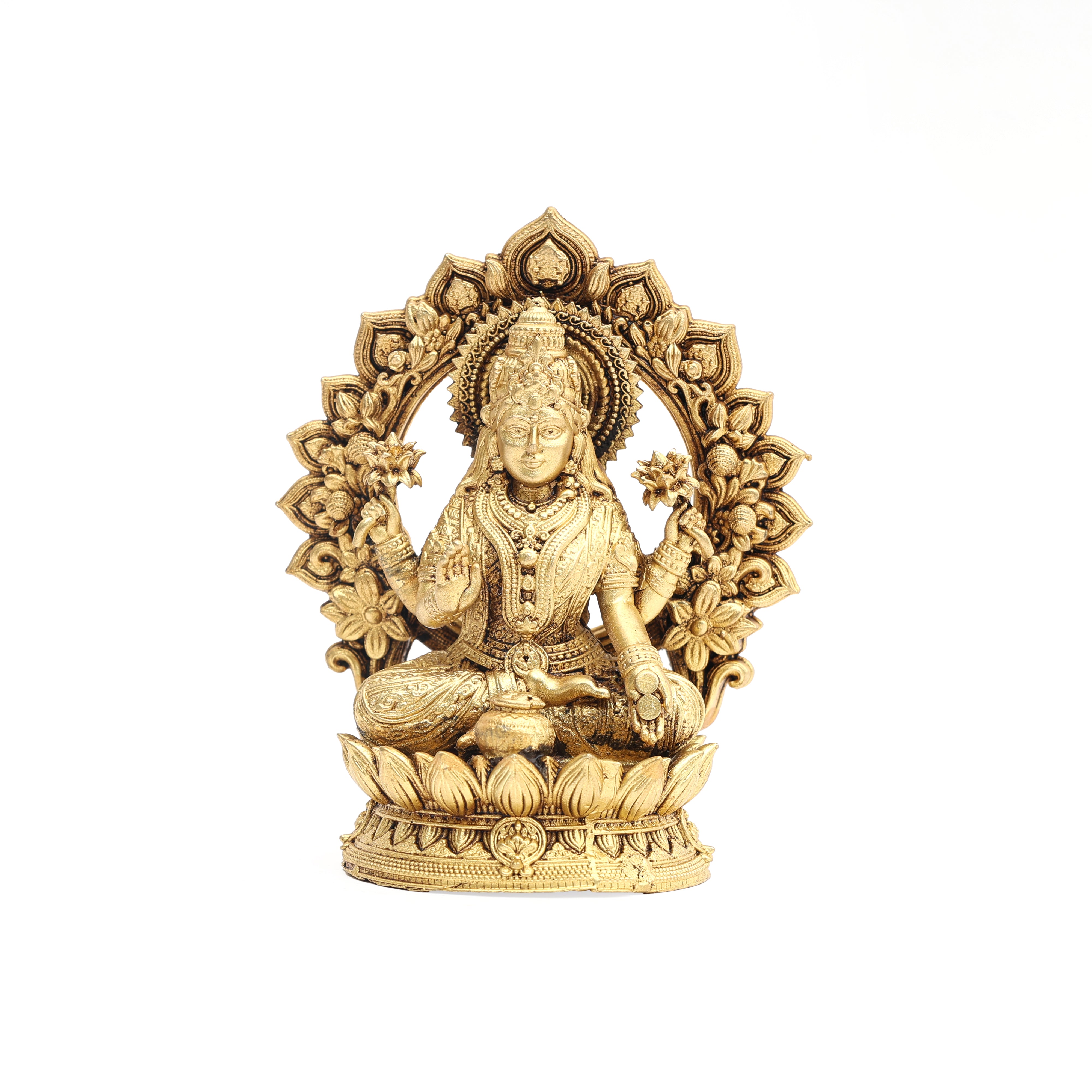 Fine Brass Majestic Lakshmi Ganesha with Arched Backdrop – Deity of Wisdom and Prosperity