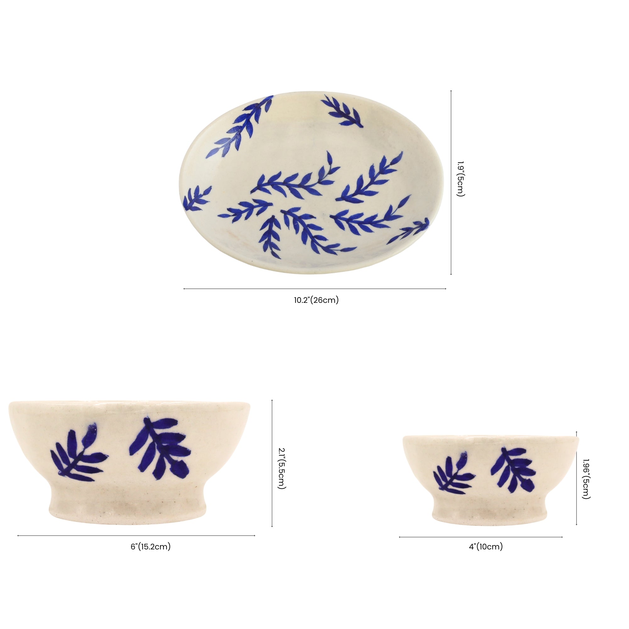 Indigo Leaf Motif Serving Set – Jaipur Blue Pottery Elegance for Everyday Charm