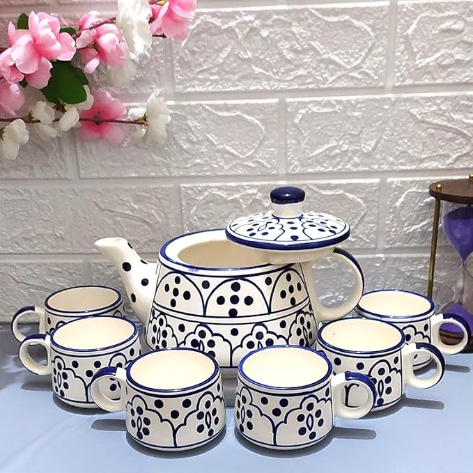 Indigo colour Mugal Teapot Cup set (1 Kettle and 6 cups)