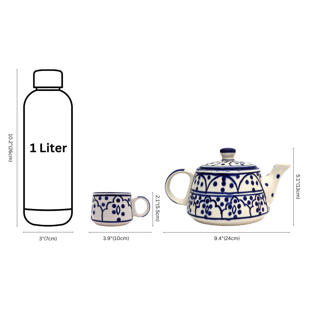 Indigo colour Mugal Teapot Cup set (1 Kettle and 6 cups) – Natriel