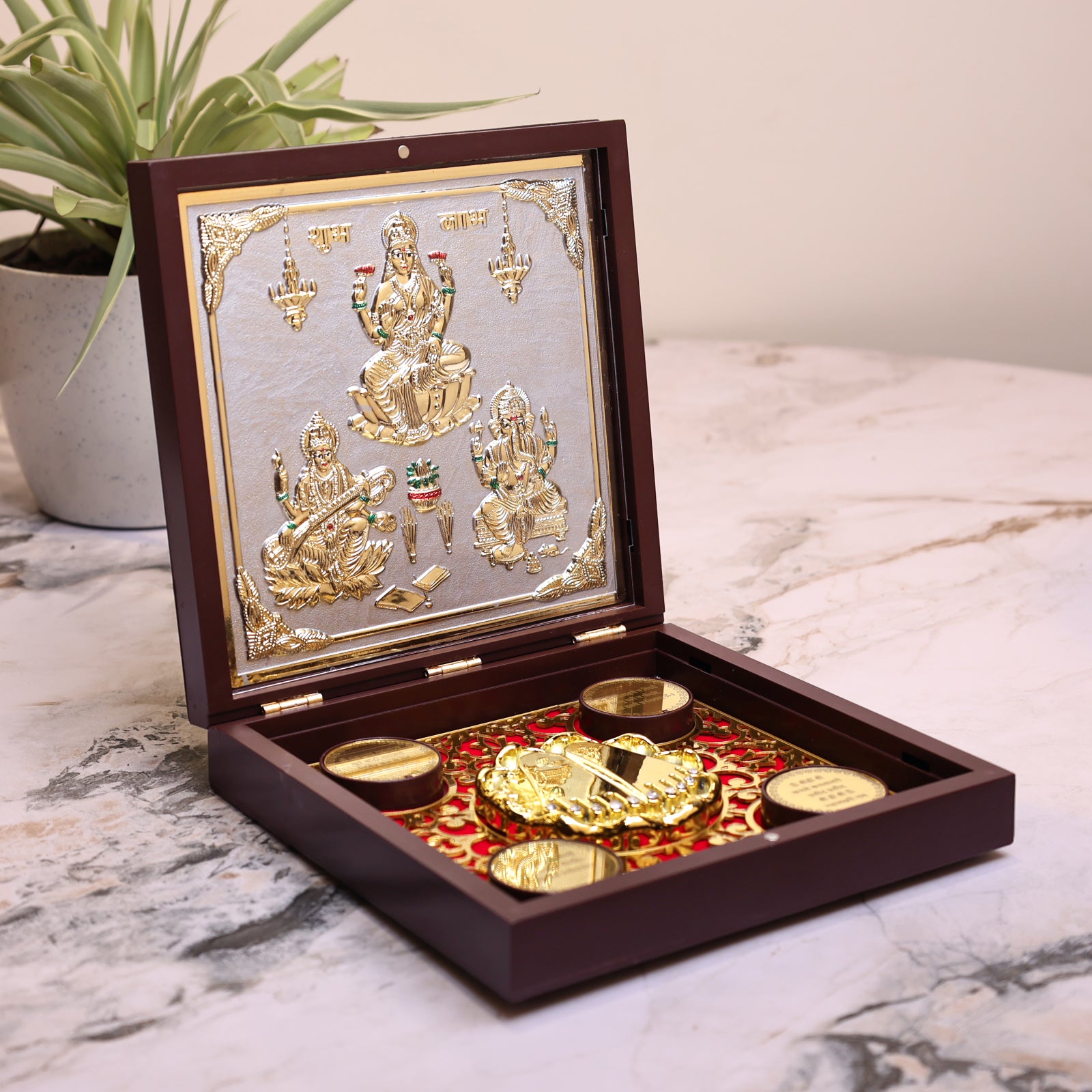 Lakshmi, Saraswati, Ganesha Premium Pooja Gift Box/Pooja Peti 