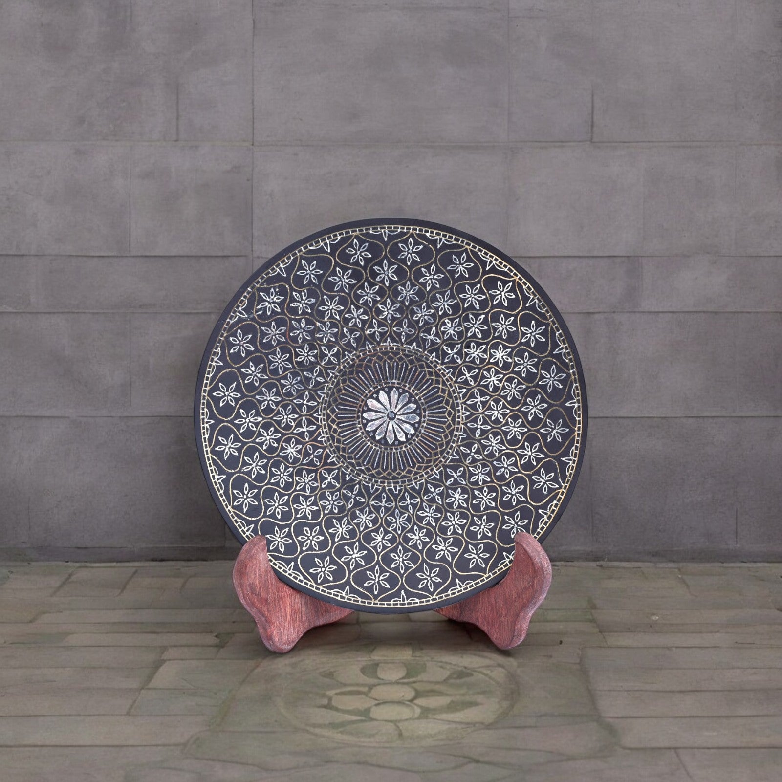 Large Bidri Art Decorative Plate - Silver & Gold inlay work – Natriel