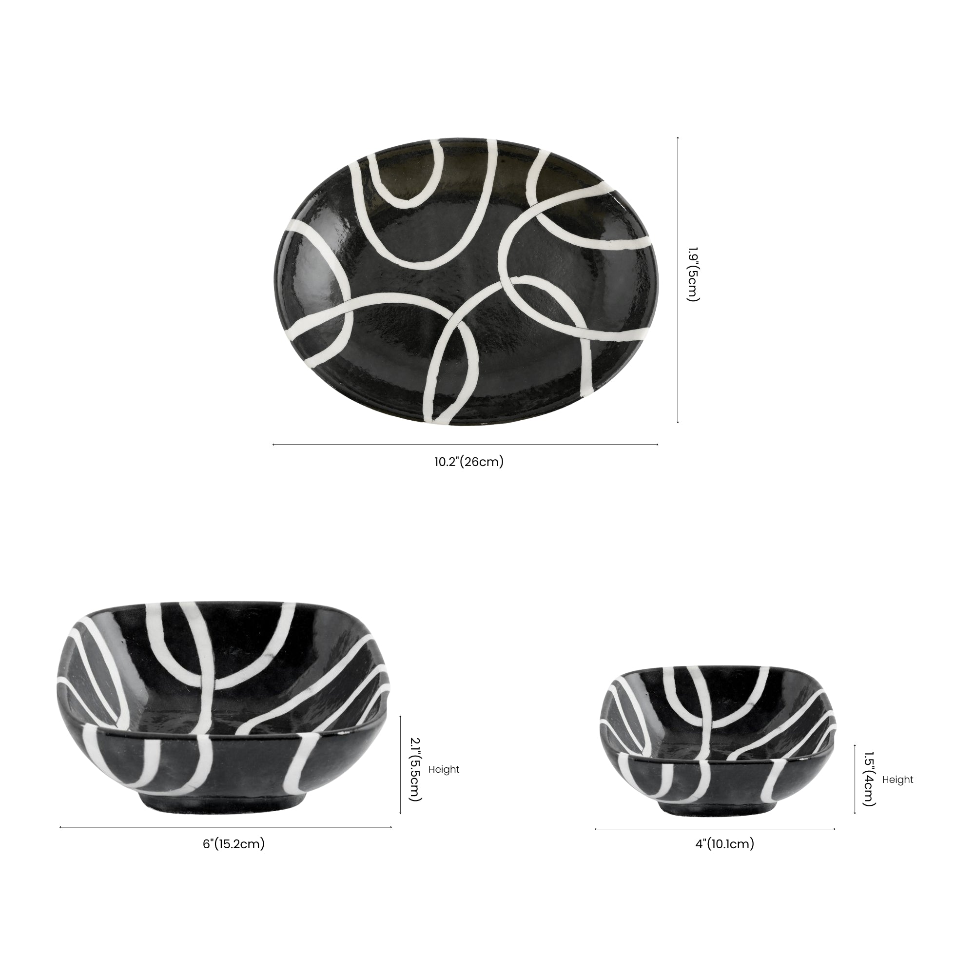 Modern Black & White Blue Pottery Bowl & Plate Set – Handcrafted Jaipur Art