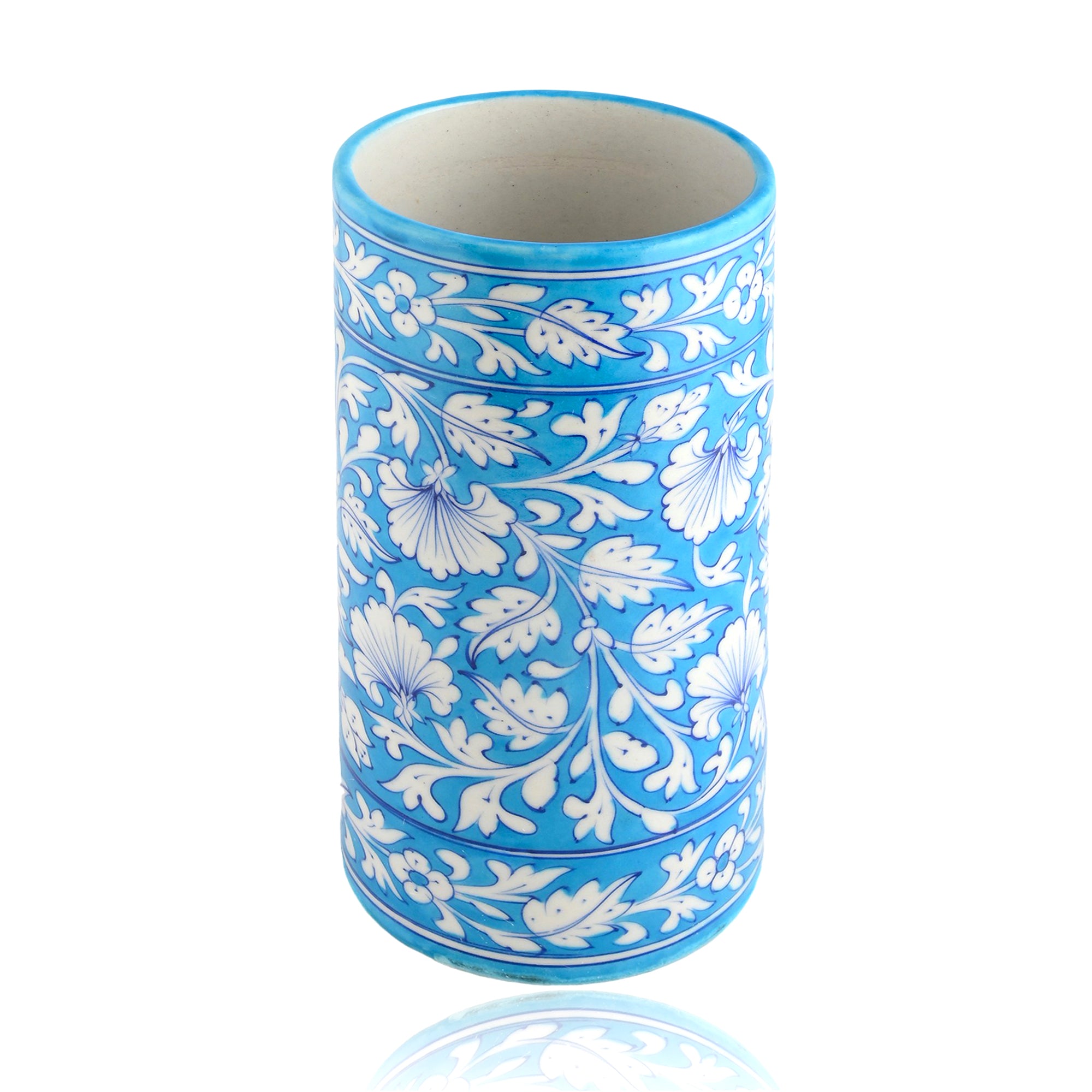Natriel Blue Pottery Decorative Cylindrical Vase—Cyan Blue