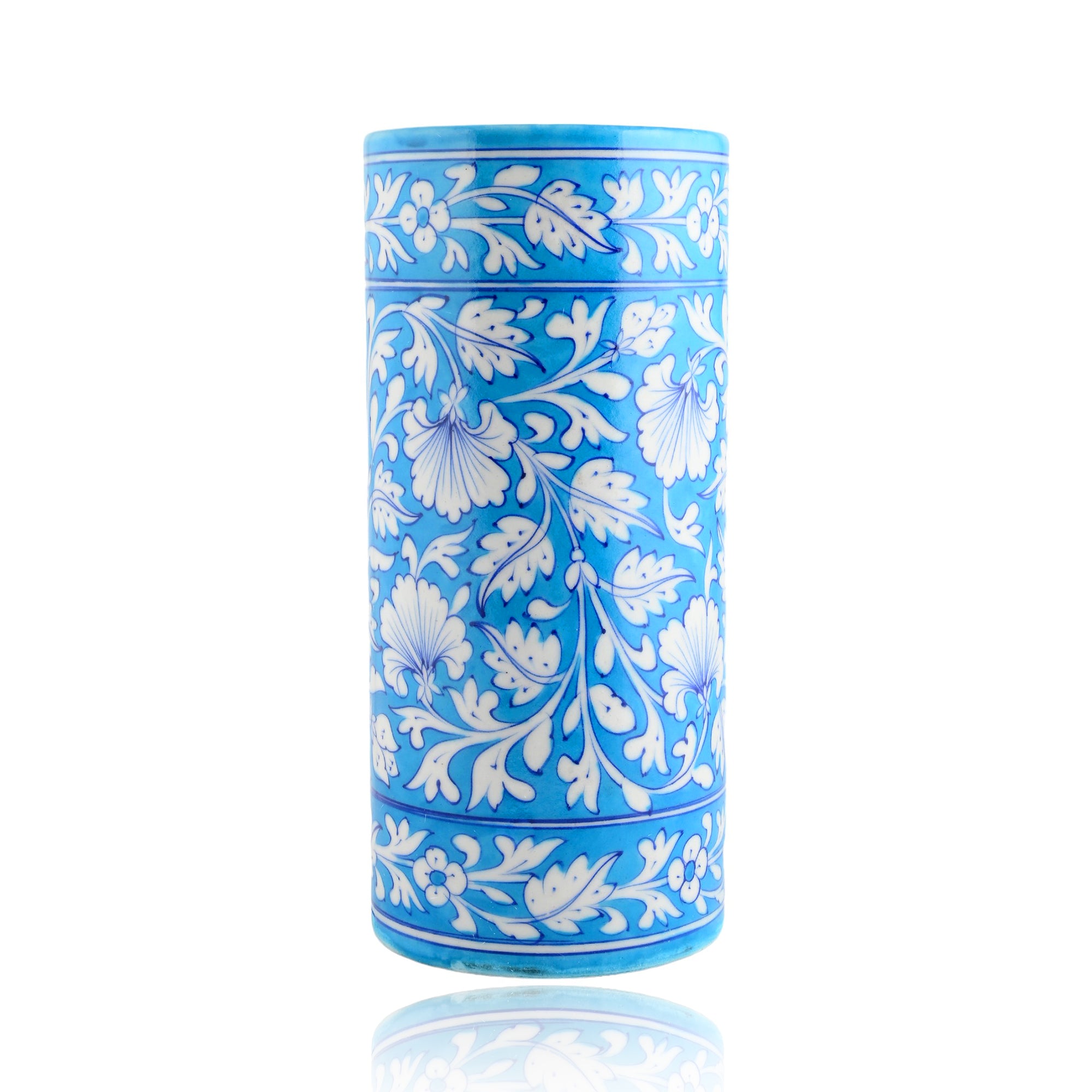 Natriel Blue Pottery Decorative Cylindrical Vase—Cyan Blue