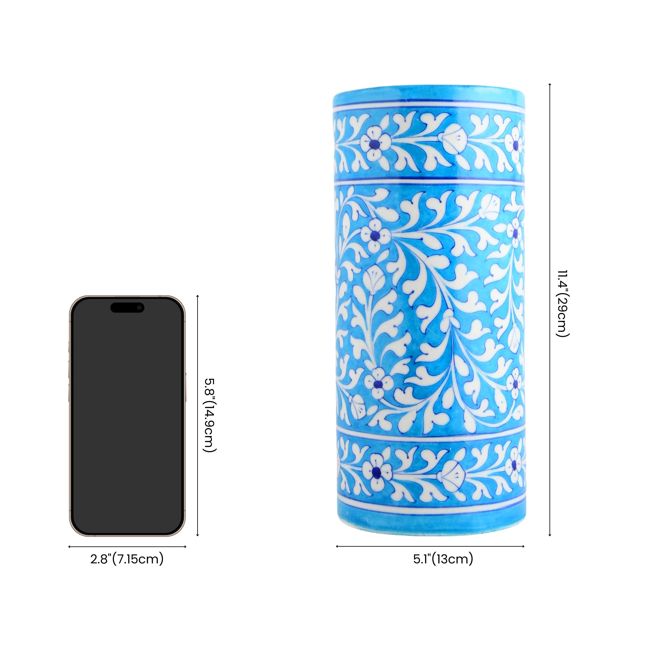 Natriel Blue Pottery Decorative Cylindrical Vase—Cyan Blue
