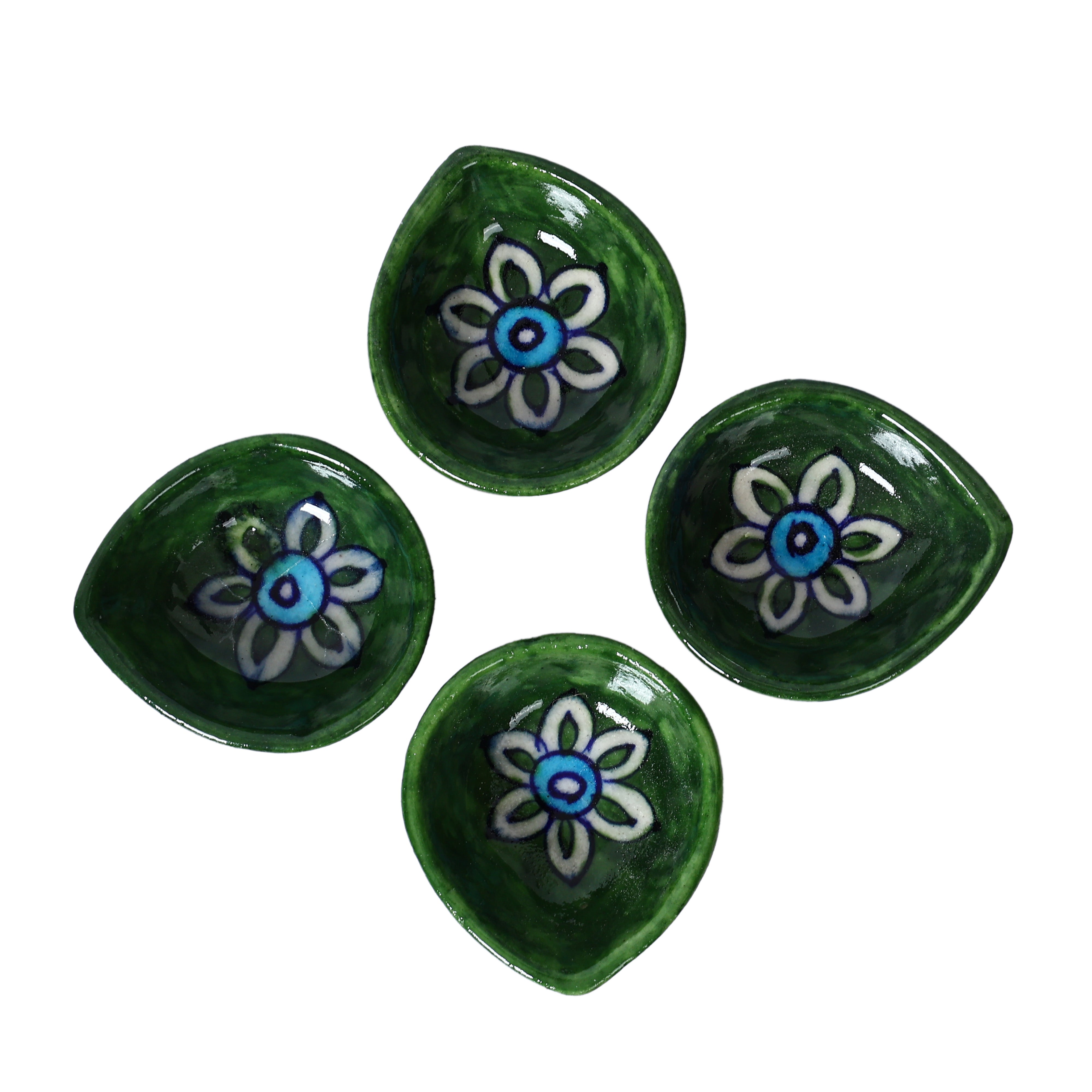 Natriel Blue Pottery Diyas - Set of 4—Green