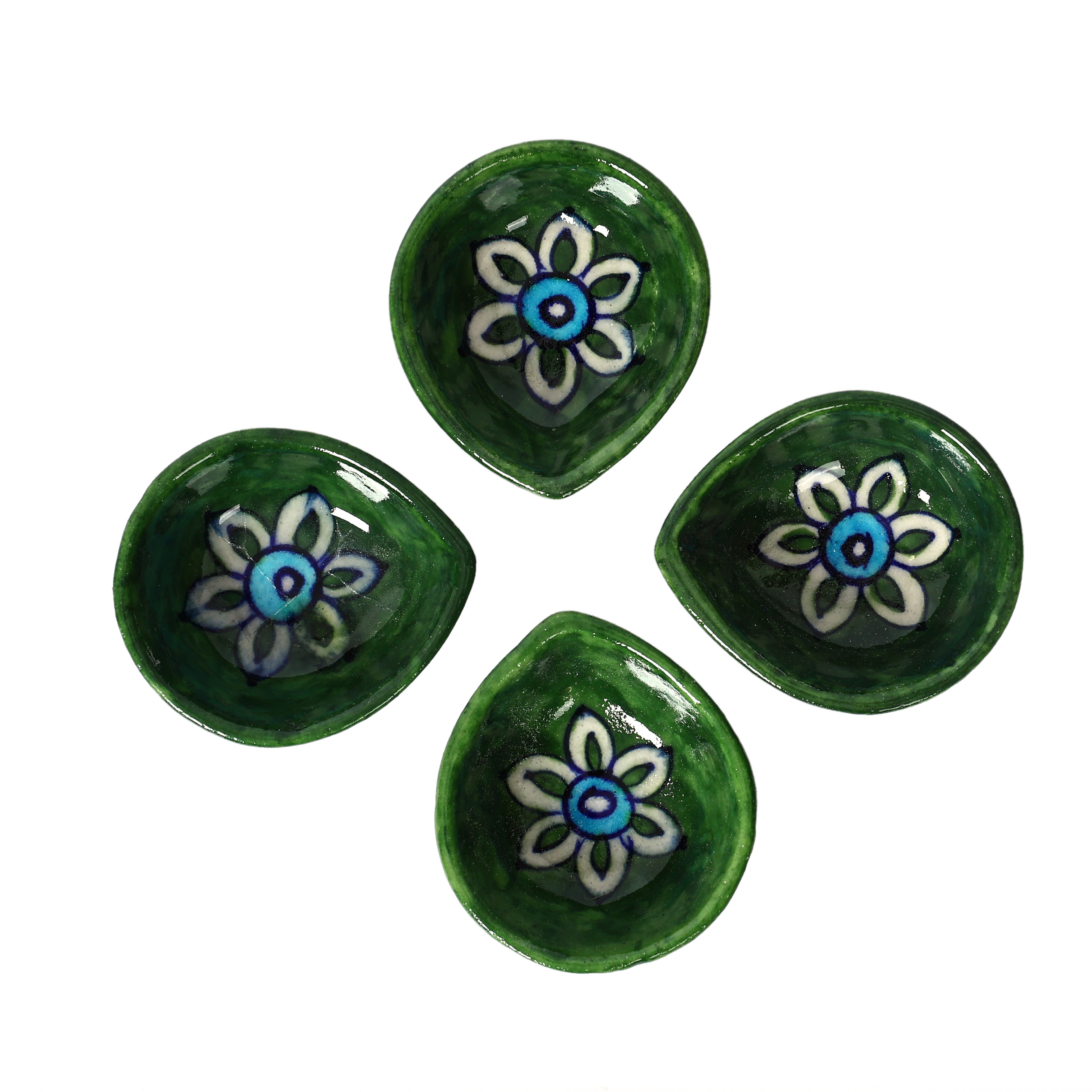 Natriel Blue Pottery Diyas - Set of 4—Green