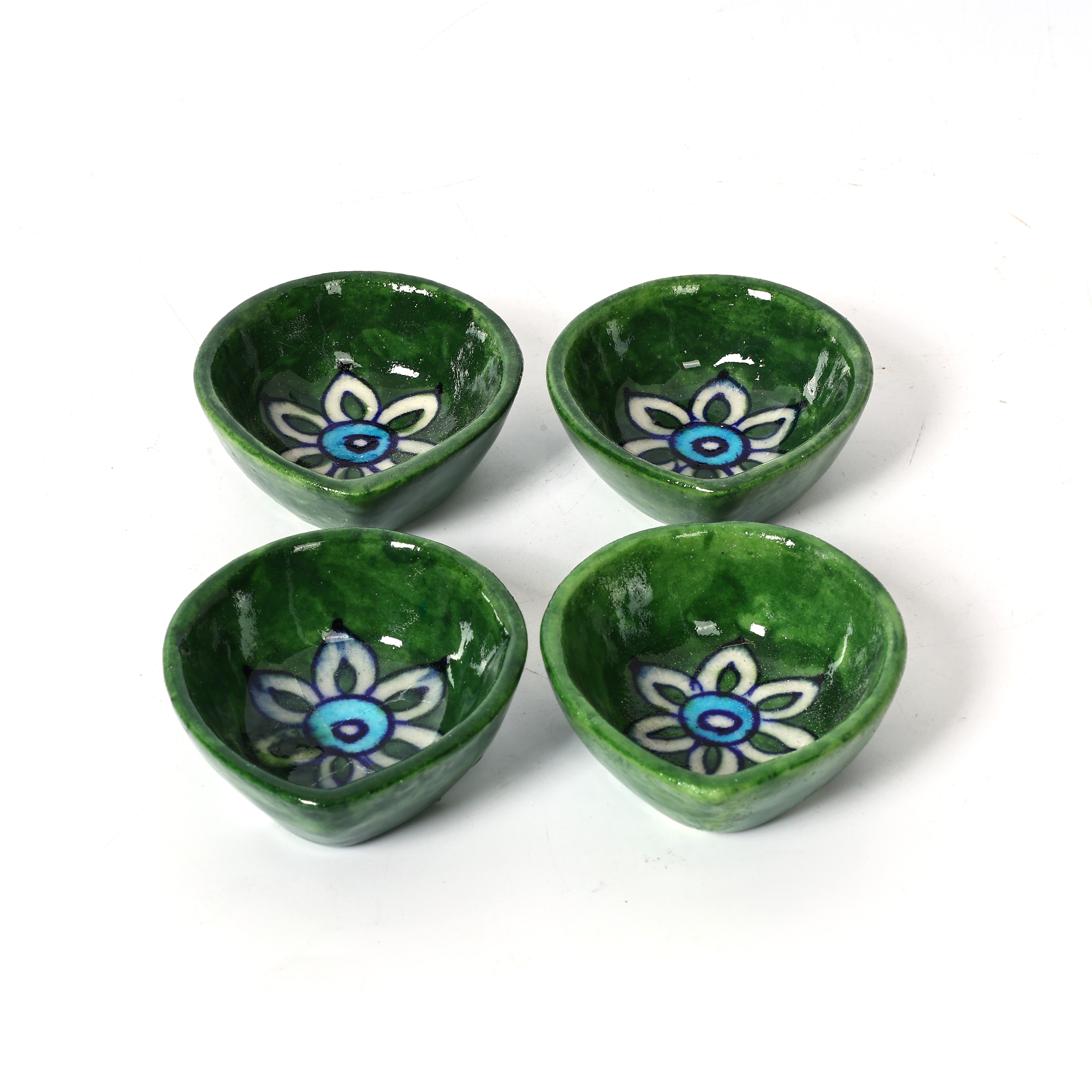 Natriel Blue Pottery Diyas - Set of 4—Green