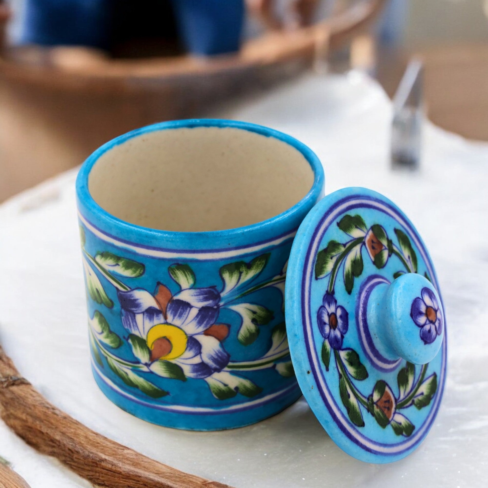 Blue Pottery Jar with Lid