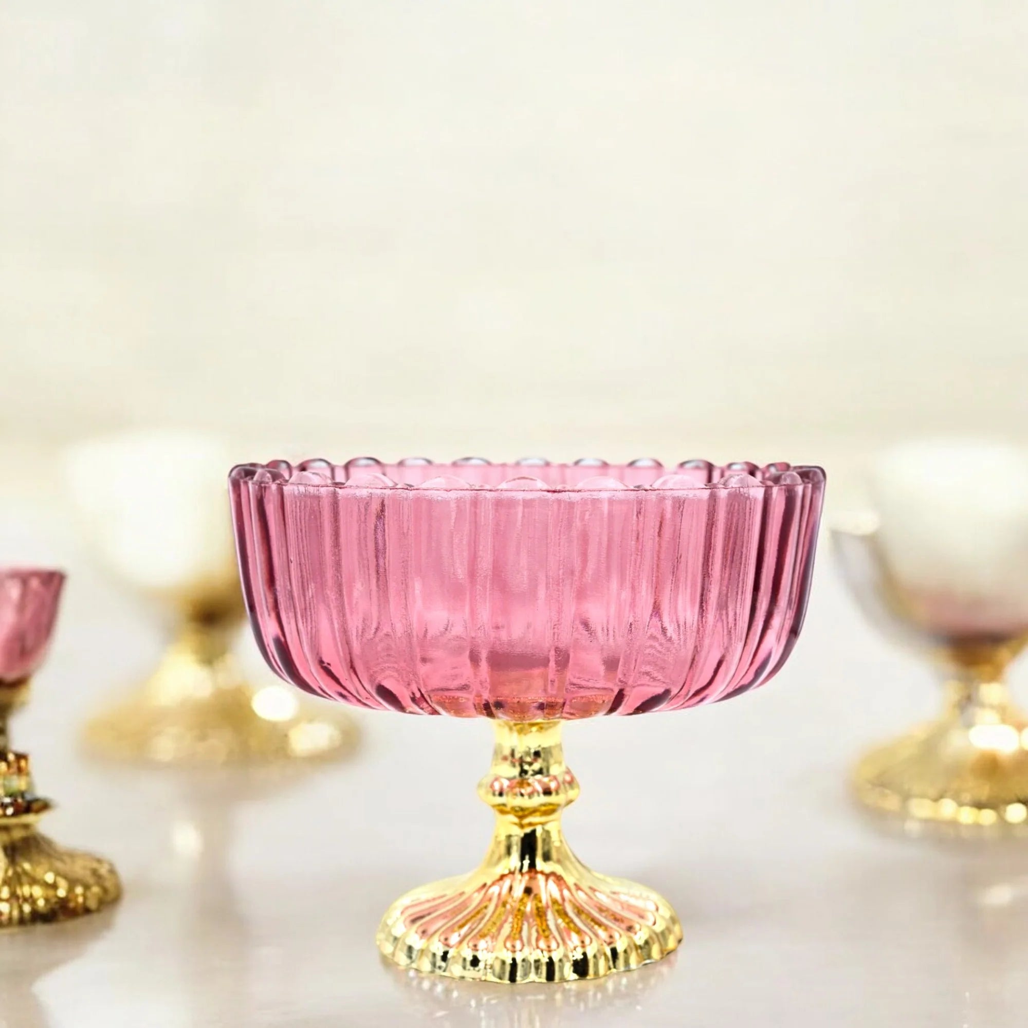 Pink Decorative Glass Fruit Bowl – Elegant Centerpiece for Dining and Home Decor