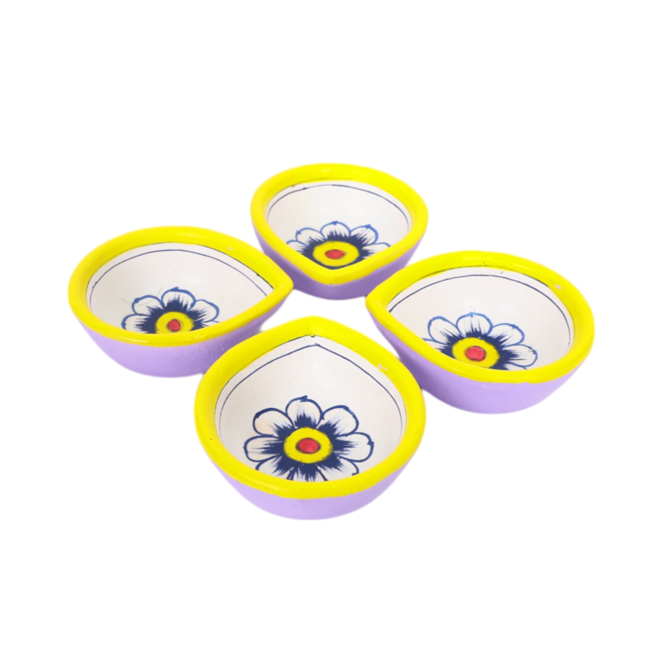 Natriel Hand-Painted Ceramic Diyas - Set of 4 – Lavender and Yellow 