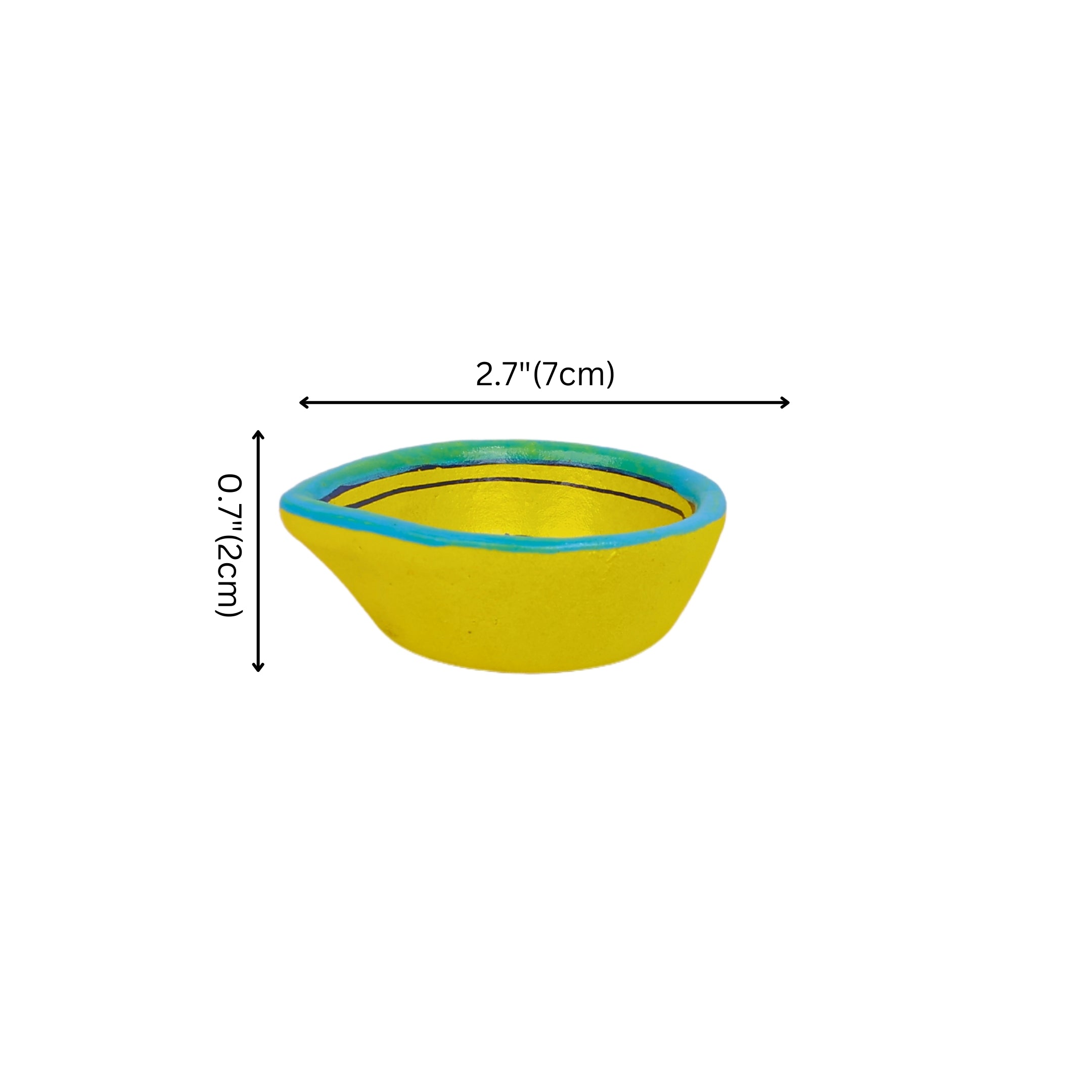 Natriel Hand-Painted Ceramic Diyas - Set of 4 – Yellow and Turquoise