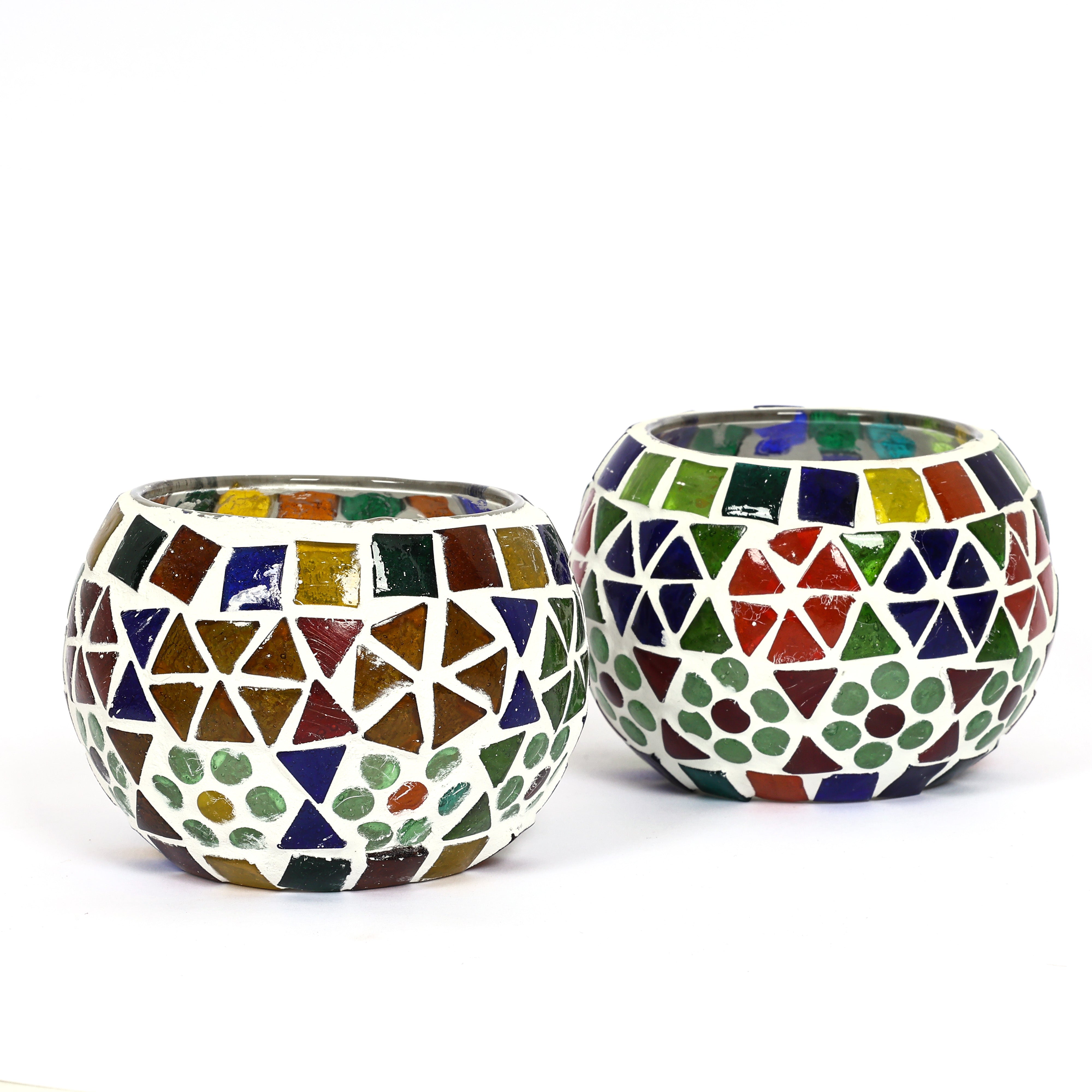 Natriel Multicolour Mosaic T-light Holders – Set of 2