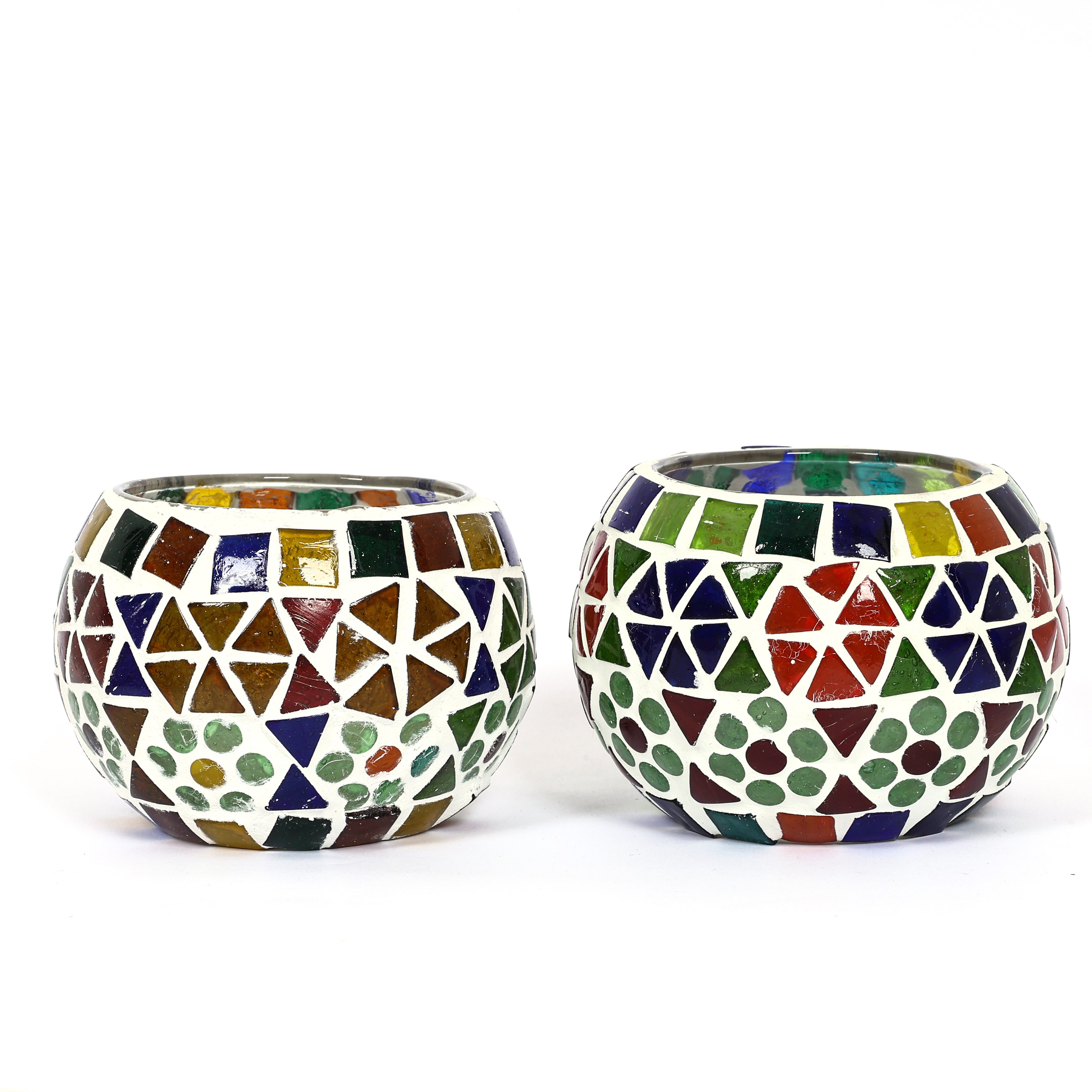 Natriel Multicolour Mosaic T-light Holders – Set of 2