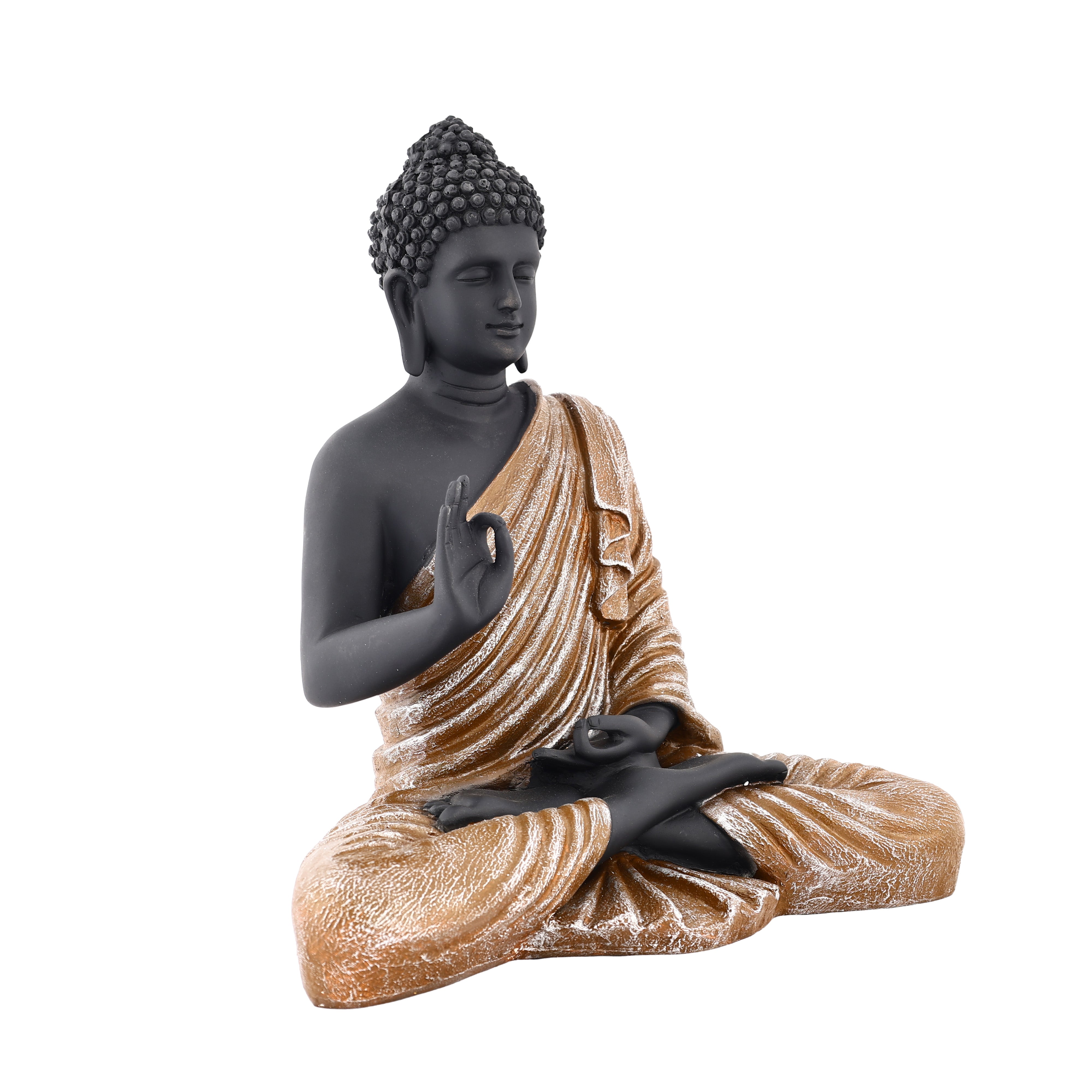 Polyresin Black Buddha Statue with Gold Robe | Feng Shui Protection Gift | Meditation Zen Decor | Vastu Spiritual Balance | Office Home Blessing