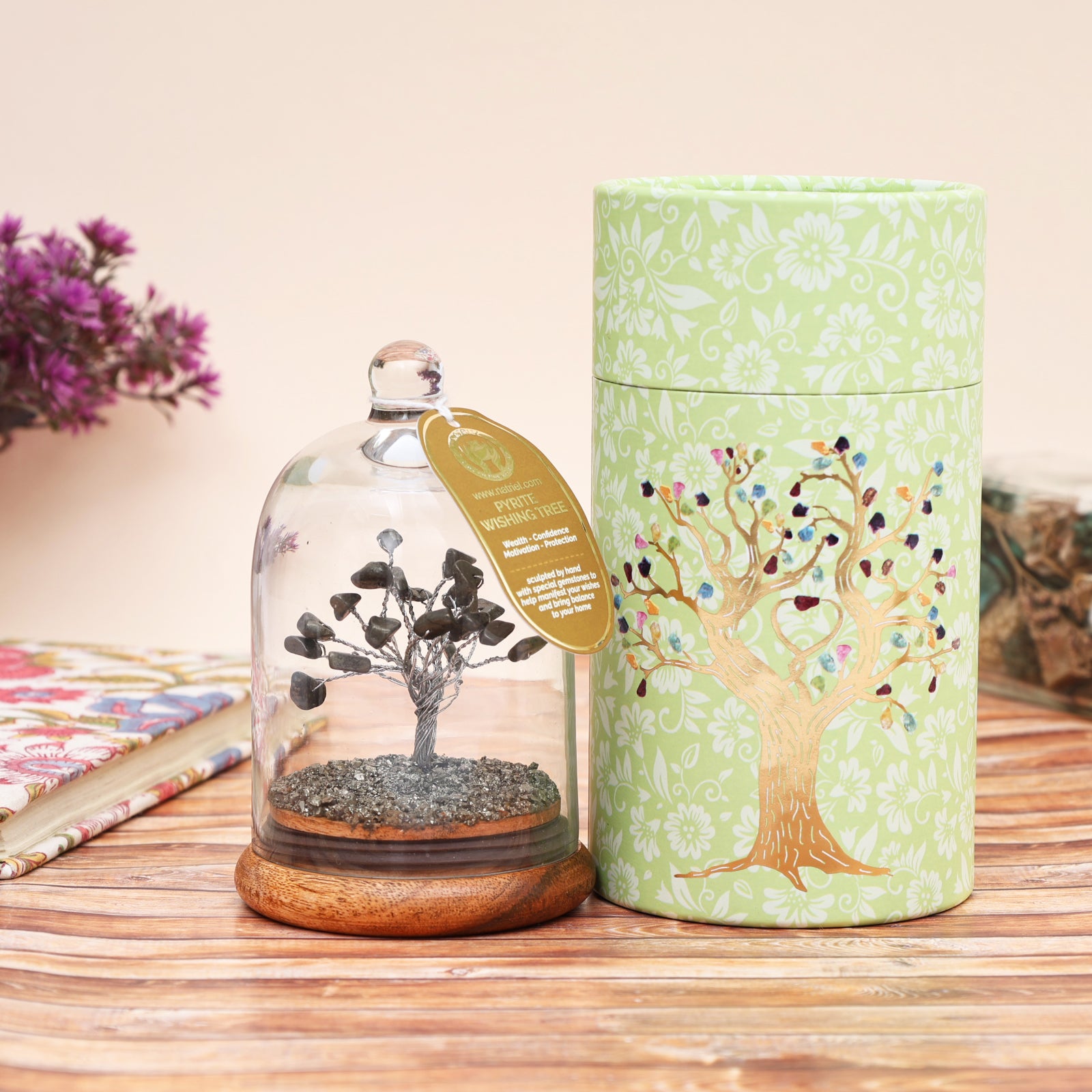 Pyrite Glass Dome Wish Tree