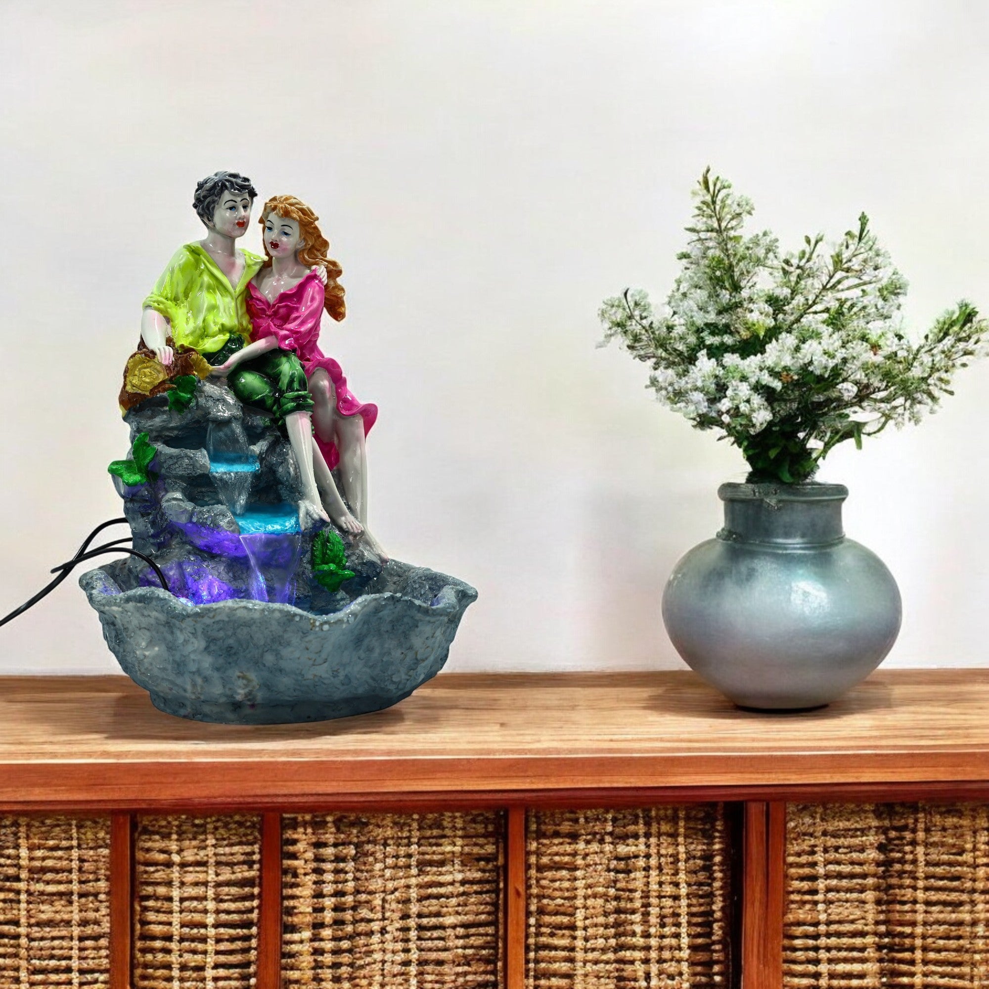 Romantic Couple Fountain for Home Décor—Pink and Green