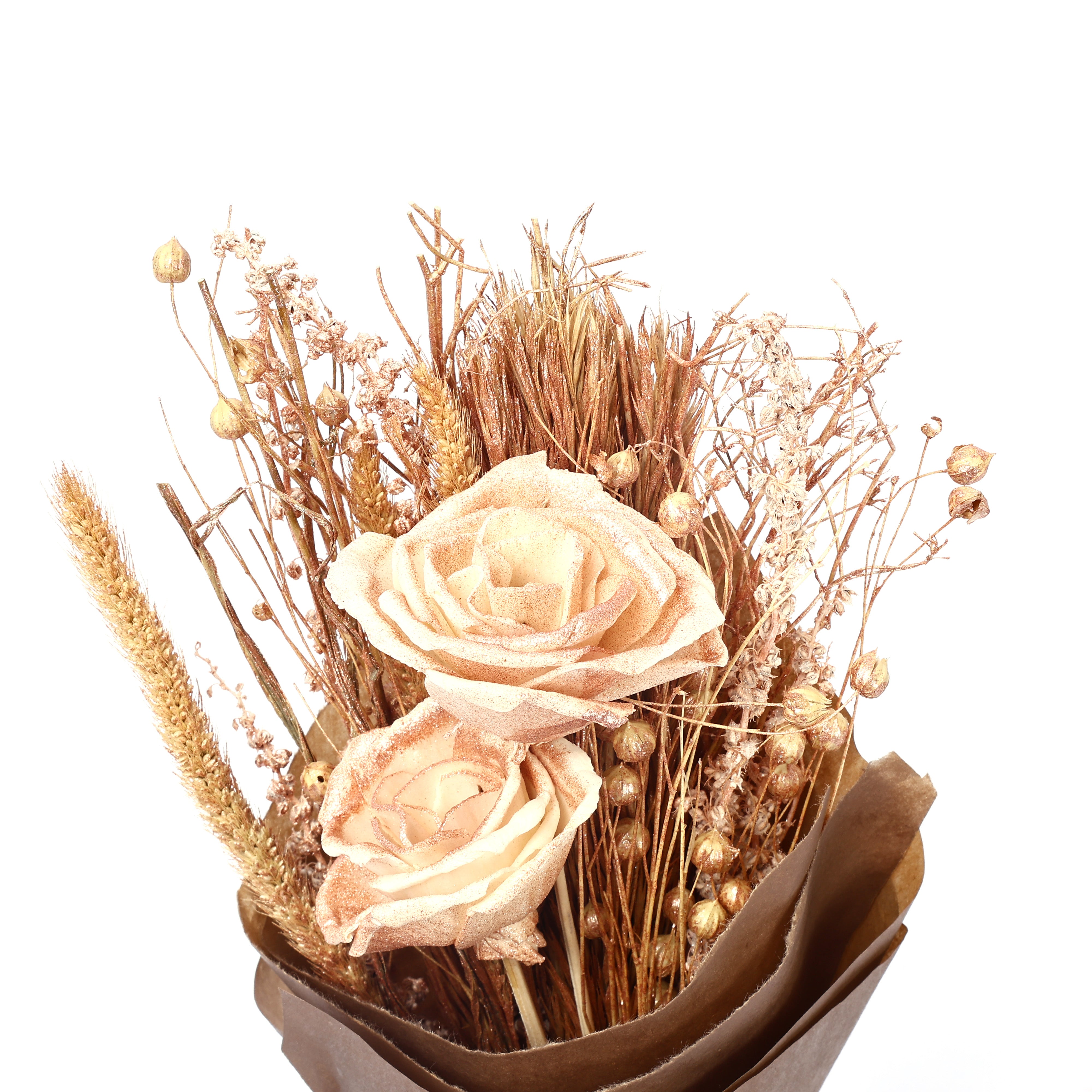 Rose Gold Shimmering Dried Botanical Bouquet for Gifting