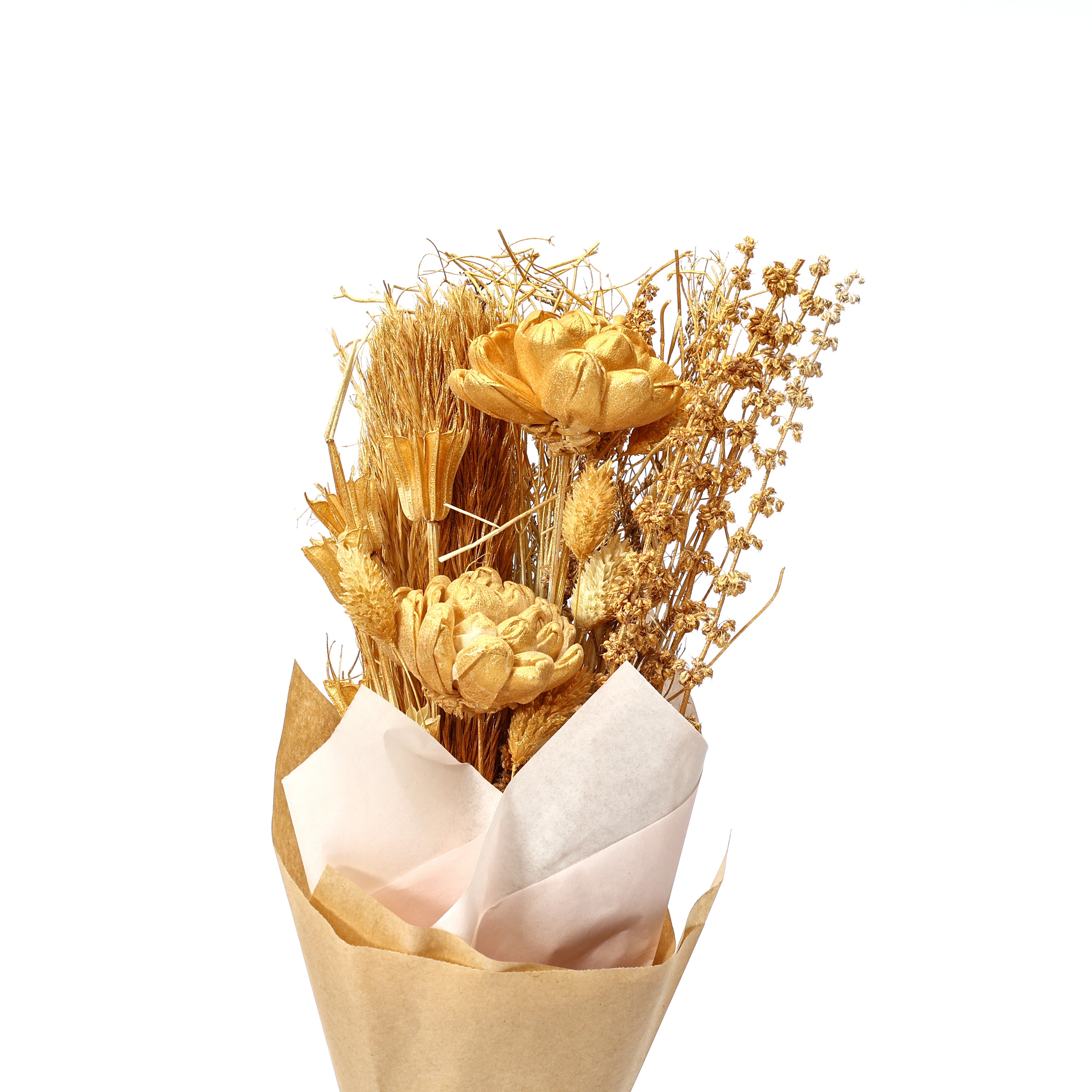 Rustic Dried Flower Bouquet in Kraft Paper Wrap – Handmade Golden Wheat & Bloom Arrangement for Home Decor & Gifting