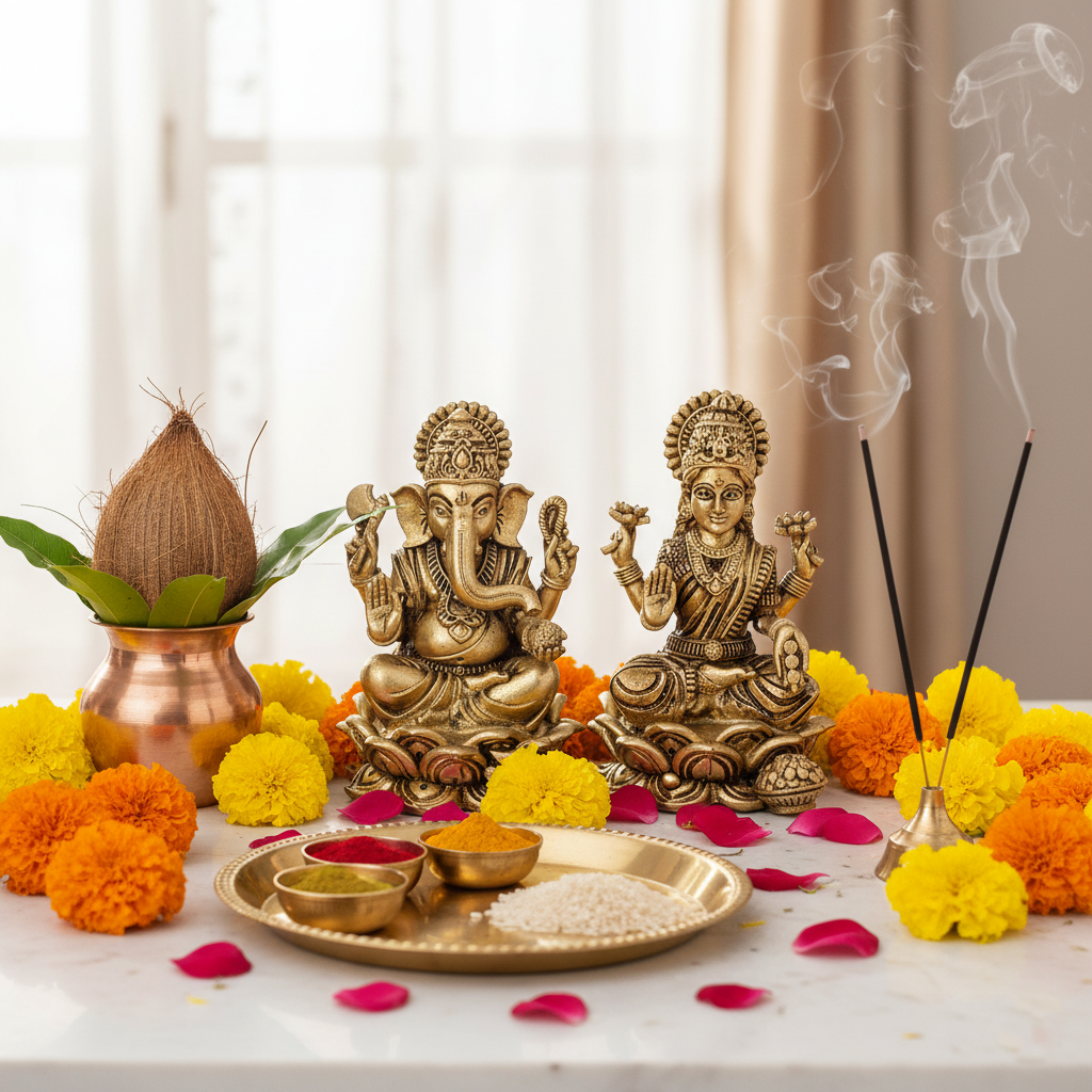 Sacred Brass Lakshmi Ganesha Idols – Spiritual Decor Item – Natriel