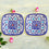 Set of 2 Floral Pattern Blue Pottery Bowls—Blue and White—6”