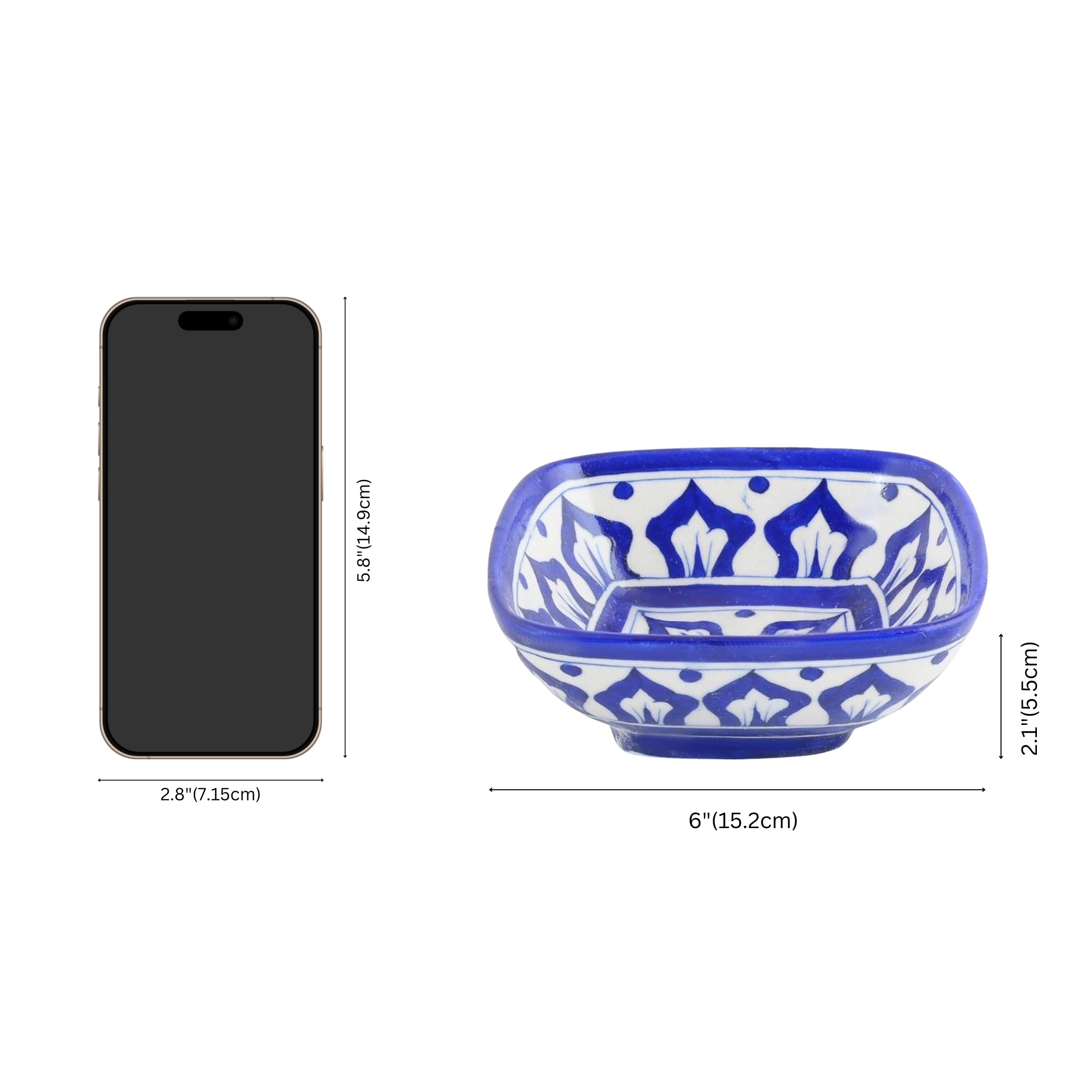Set of 2 Floral and Geometric Pattern—Blue—6”