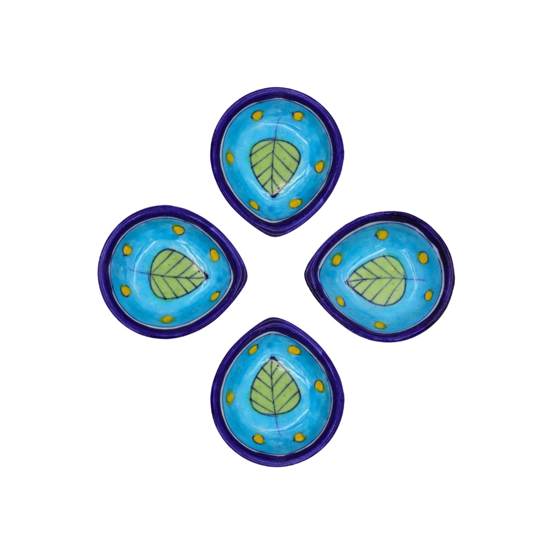 Set of 4 Blue Pottery Royal and Sky Blue Diyas
