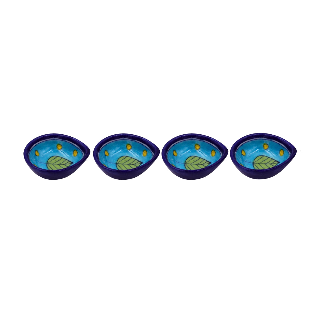 Set of 4 Blue Pottery Royal and Sky Blue Diyas