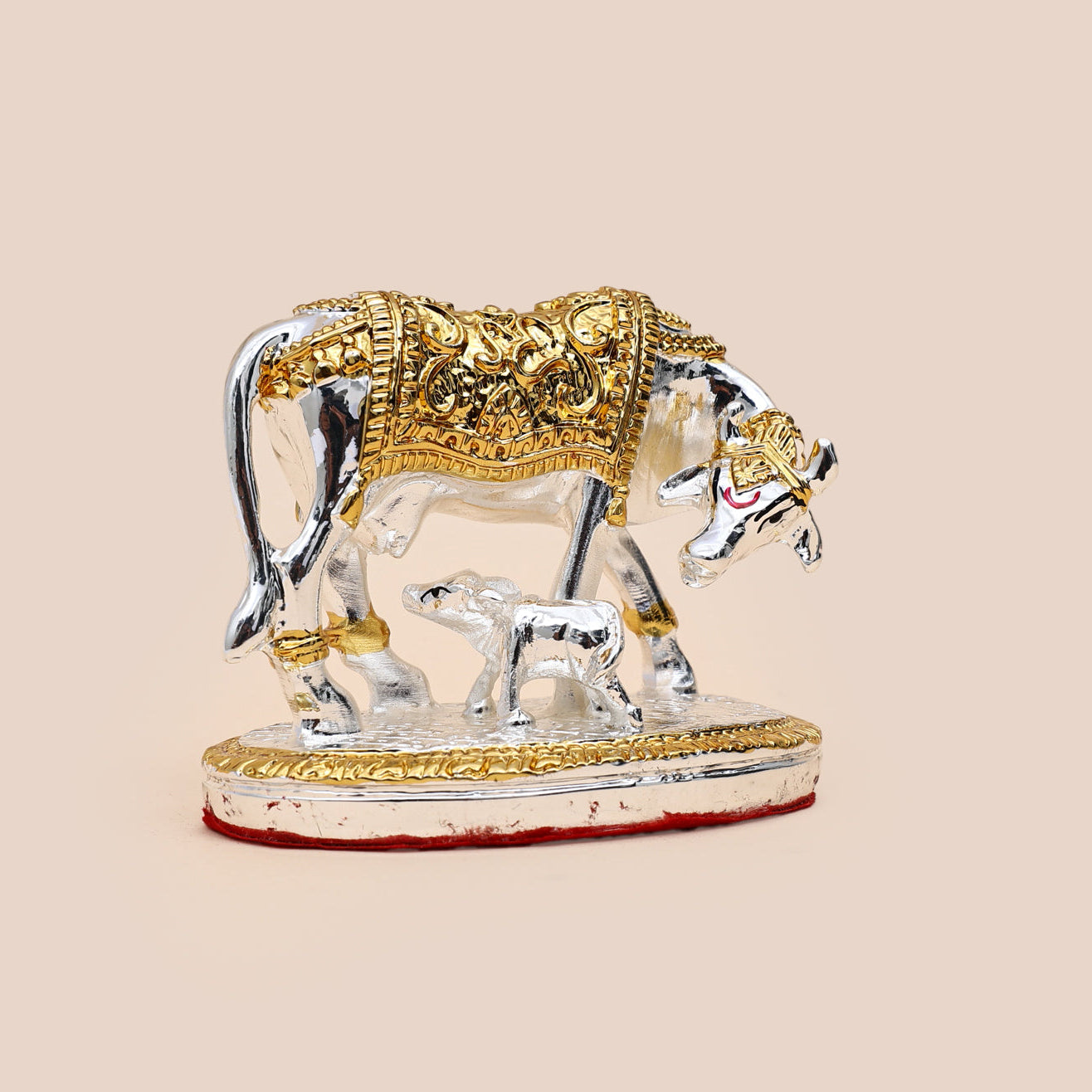 Silver-Golden plated Divine Kamdhenu Cow and Calf