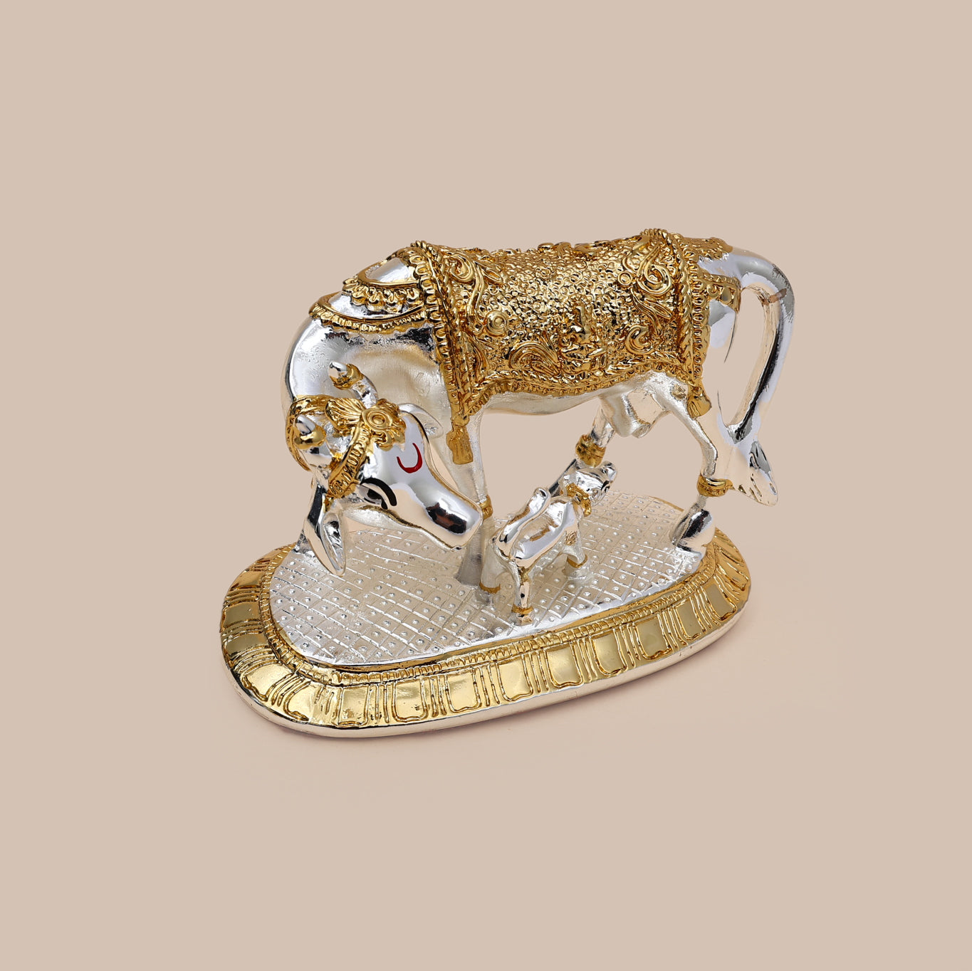 Silver-Golden plated Divine Kamdhenu Cow and Calf