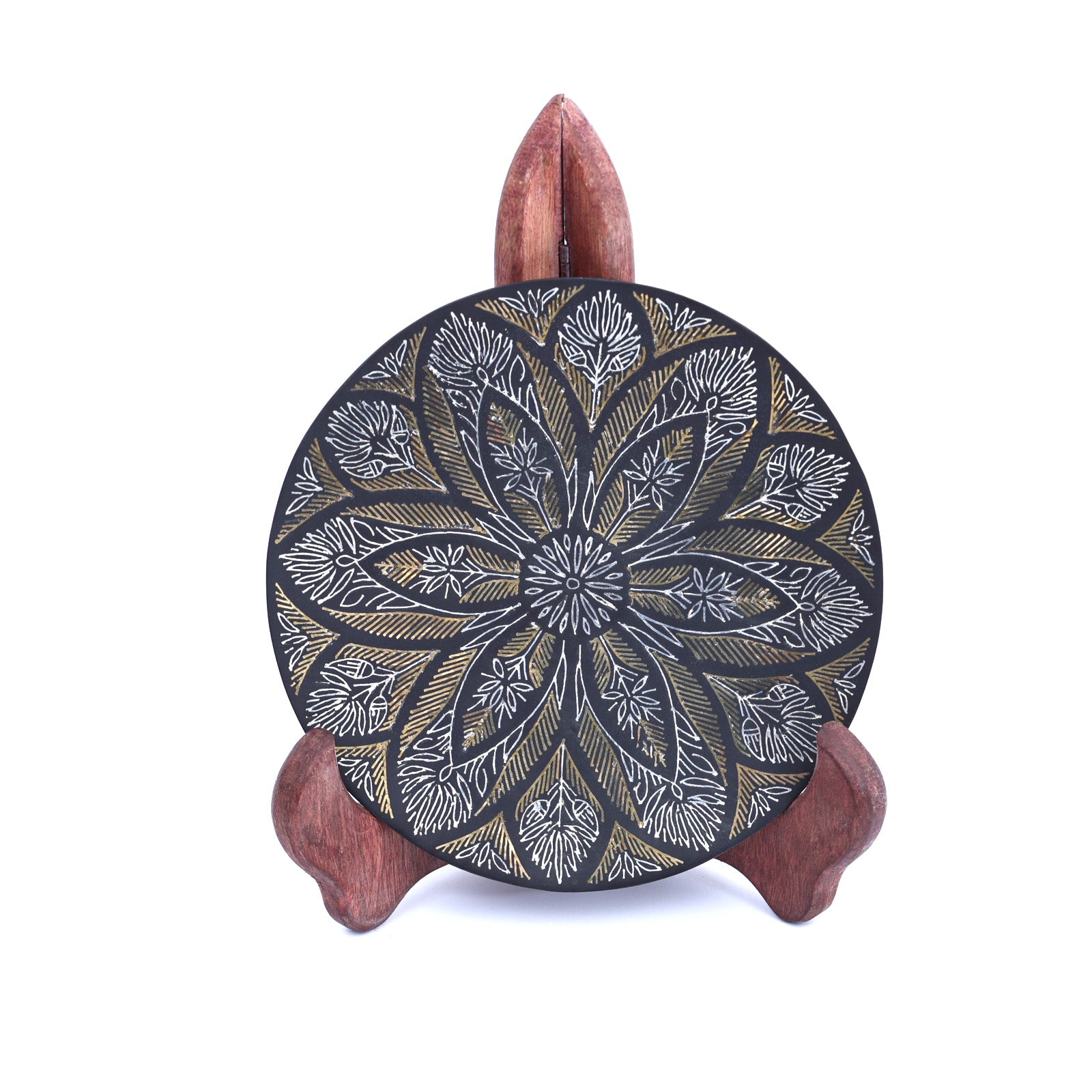 Small Bidri Art Decorative Plate - Silver & Gold inlay work