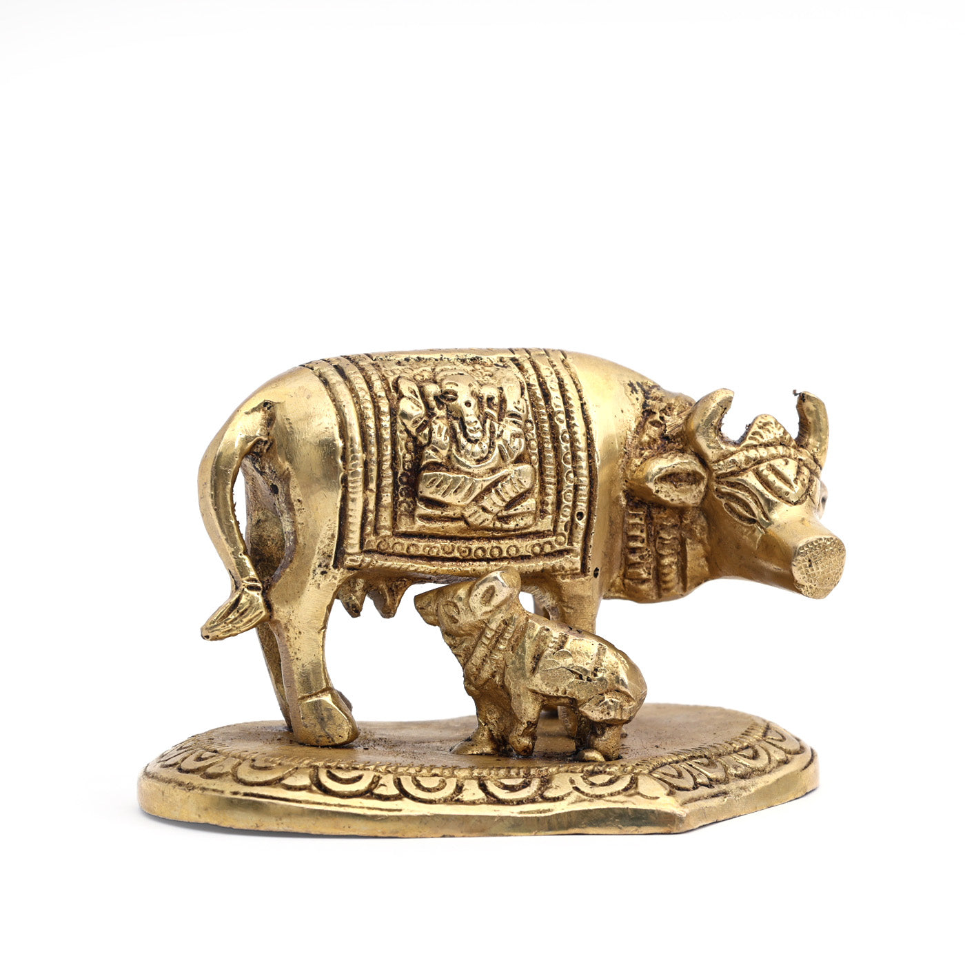 Small Brass Handcrafted Kamdhenu Cow and Calf