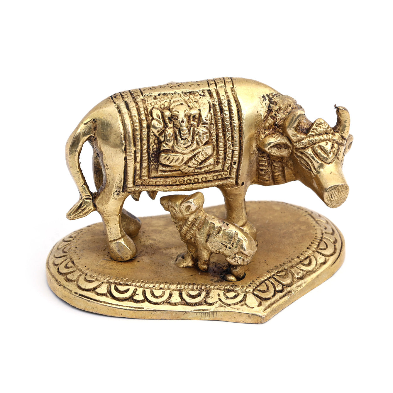Small Brass Handcrafted Kamdhenu Cow and Calf