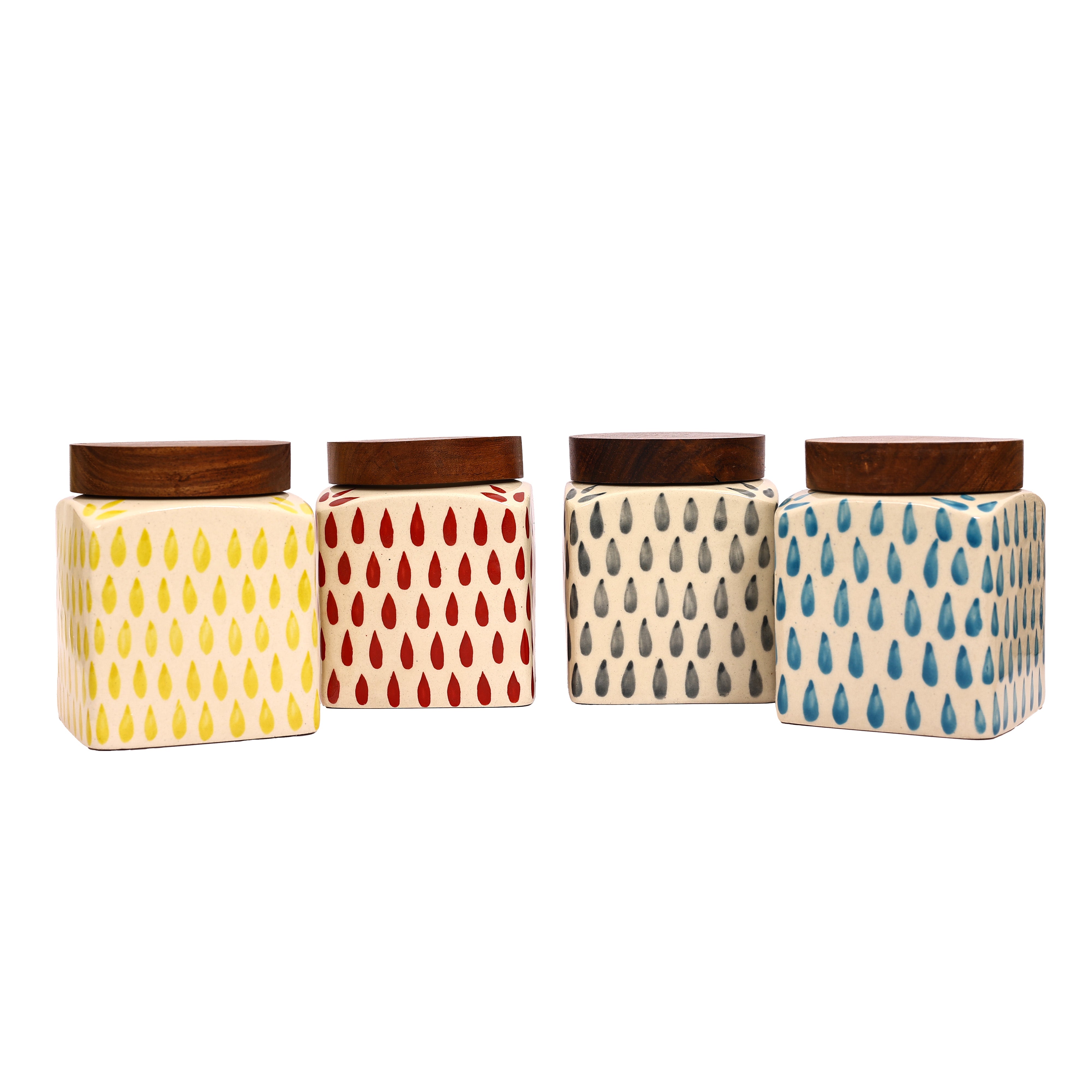 Square shared air tight ceramic Jar with pearl drop (Set of 4)