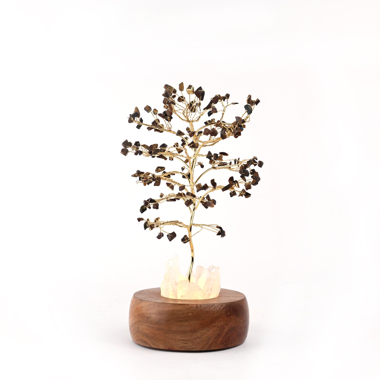 Tiger Eye Handcrafted Wish Tree Lamp with Wooden Base